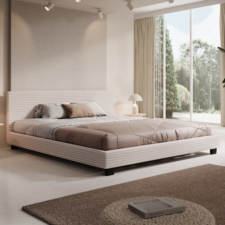 George - Tweepersoonsbed - Ribstof beige - 180x200x78 cm