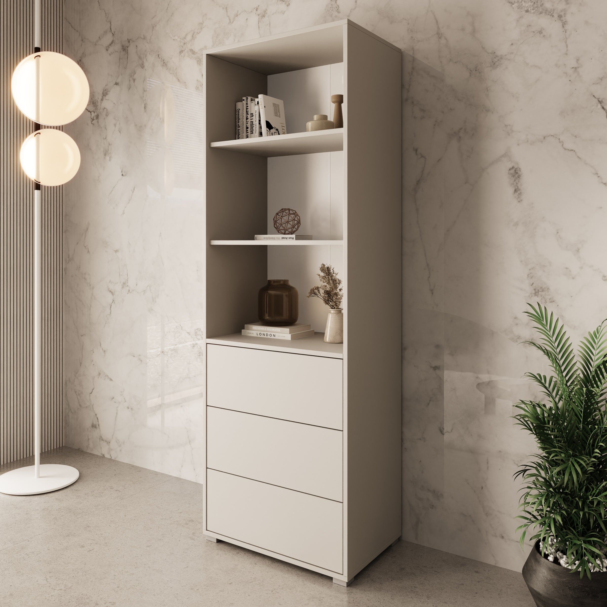 Gideon - Boekenkast - Beige - 60x40x178 cm