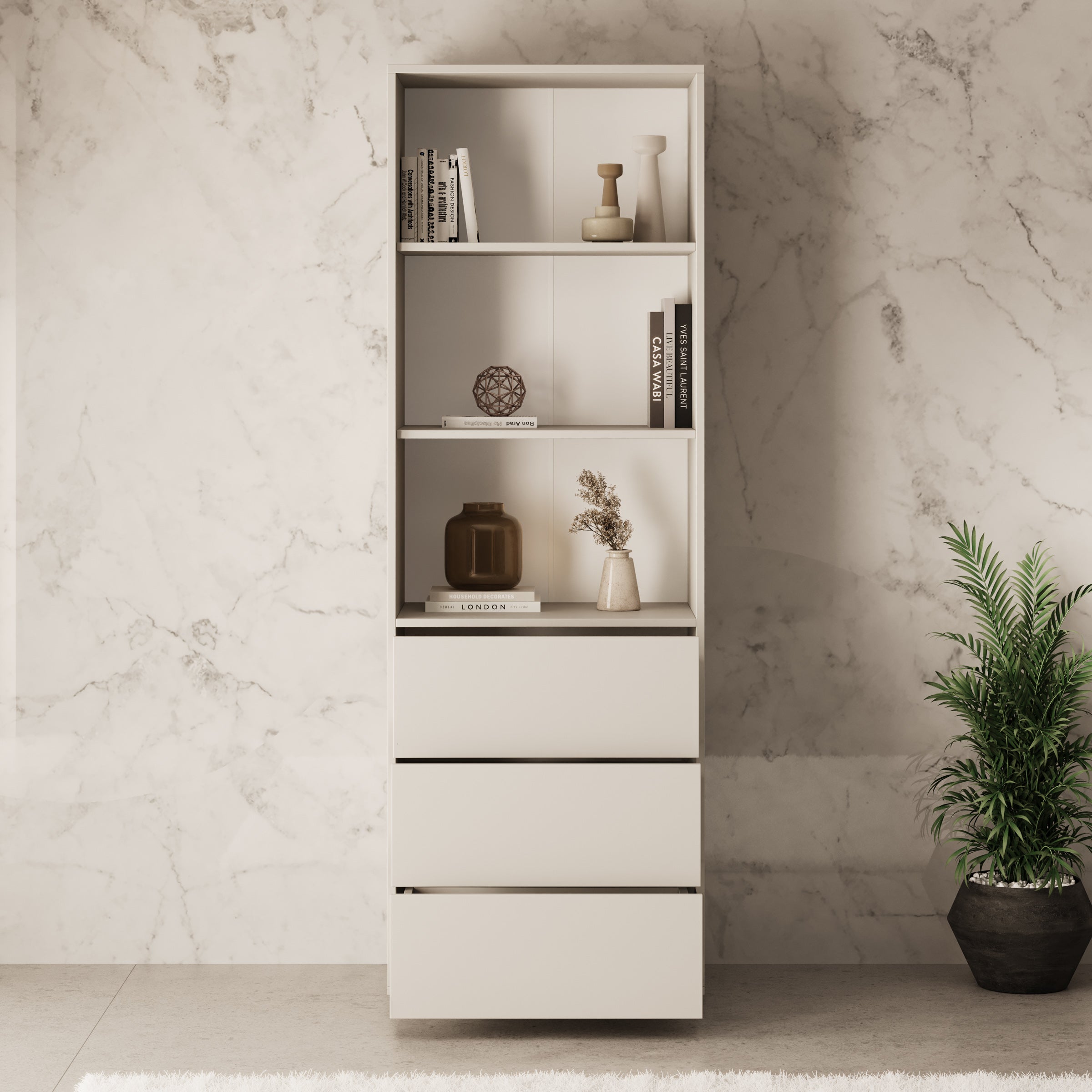 Gideon - Boekenkast - Beige - 60x40x178 cm