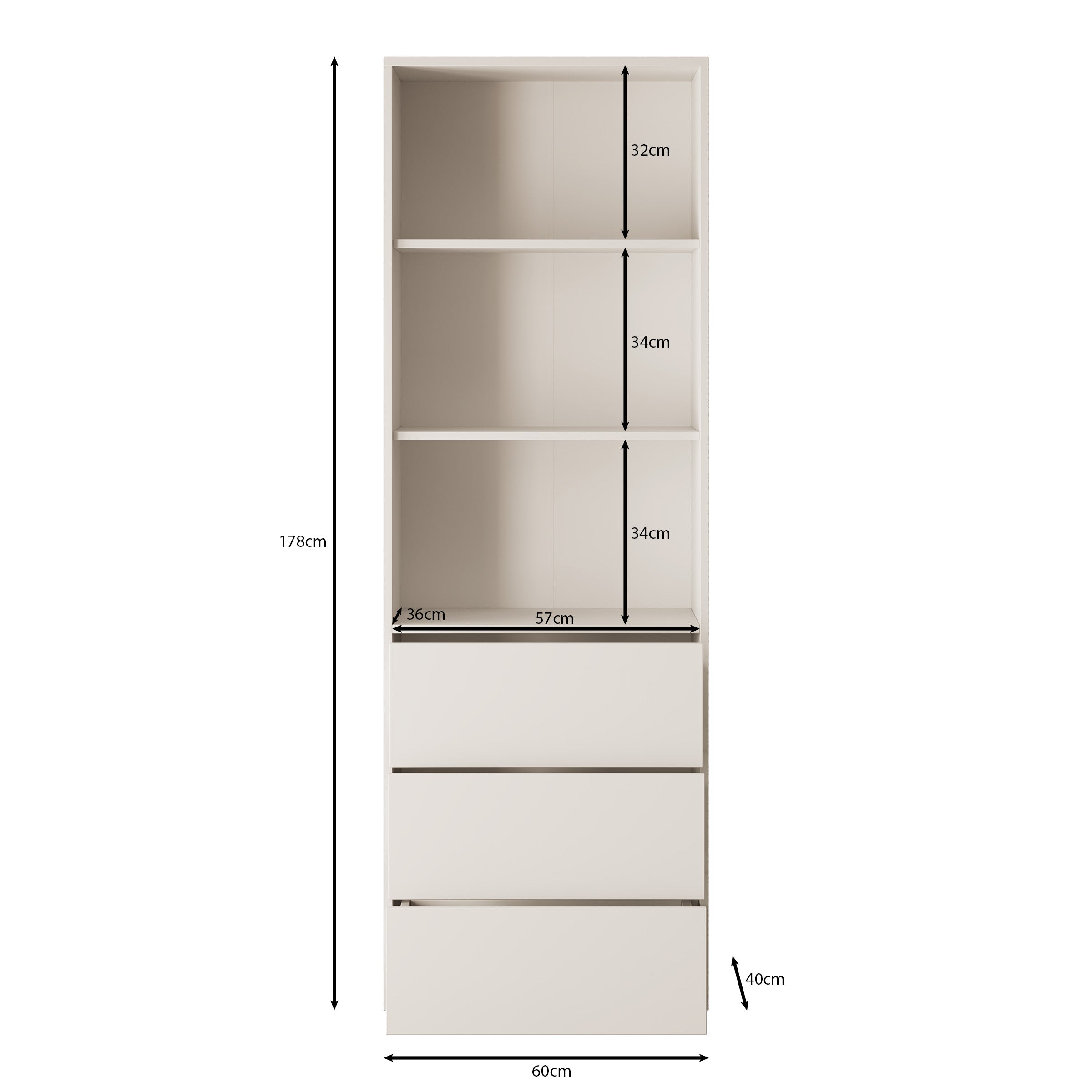 Gideon - Boekenkast - Wit - 60x40x178 cm