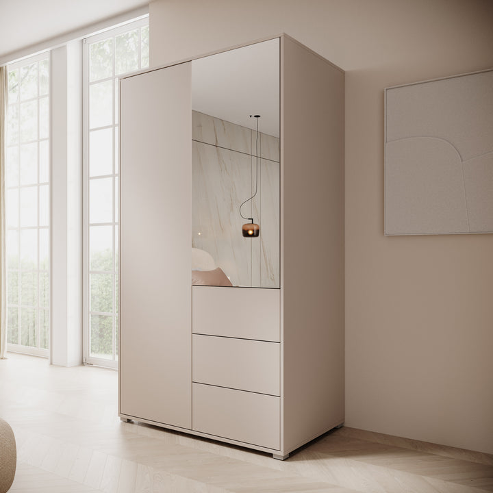 Gideon - Kledingkast met spiegel - Beige - 100x59x178 cm