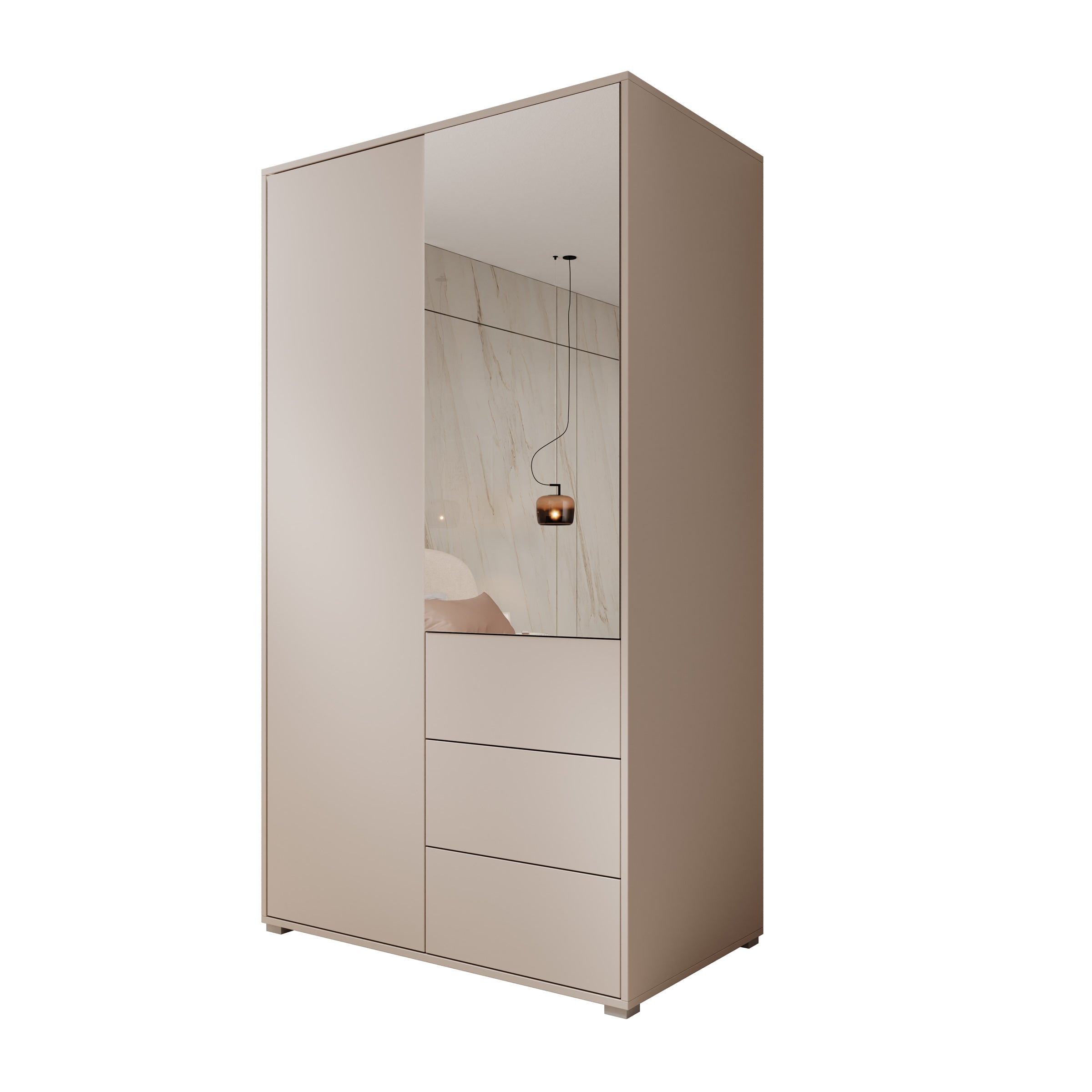 Gideon - Kledingkast met spiegel - Beige - 100x59x178 cm