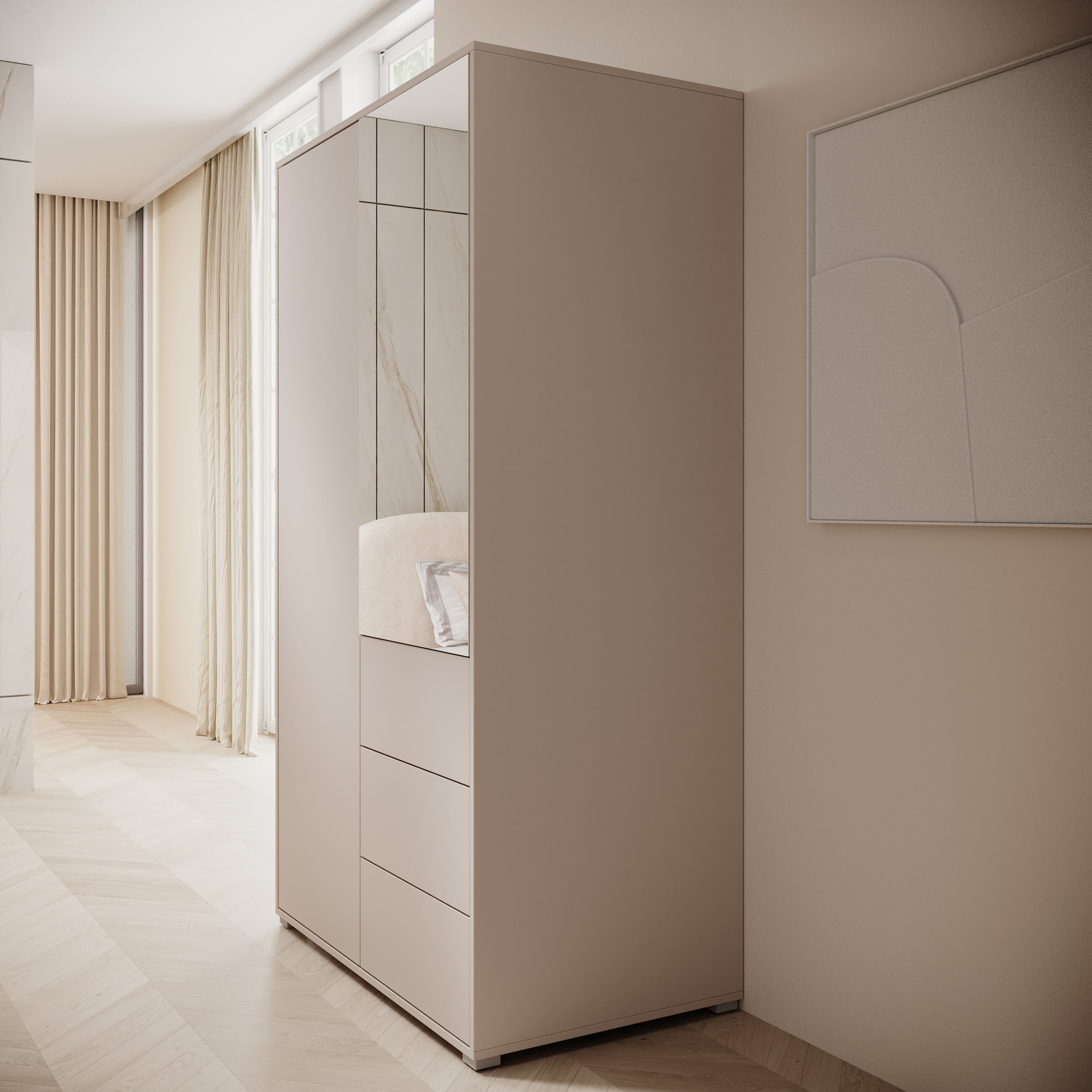 Gideon - Kledingkast met spiegel - Beige - 100x59x178 cm