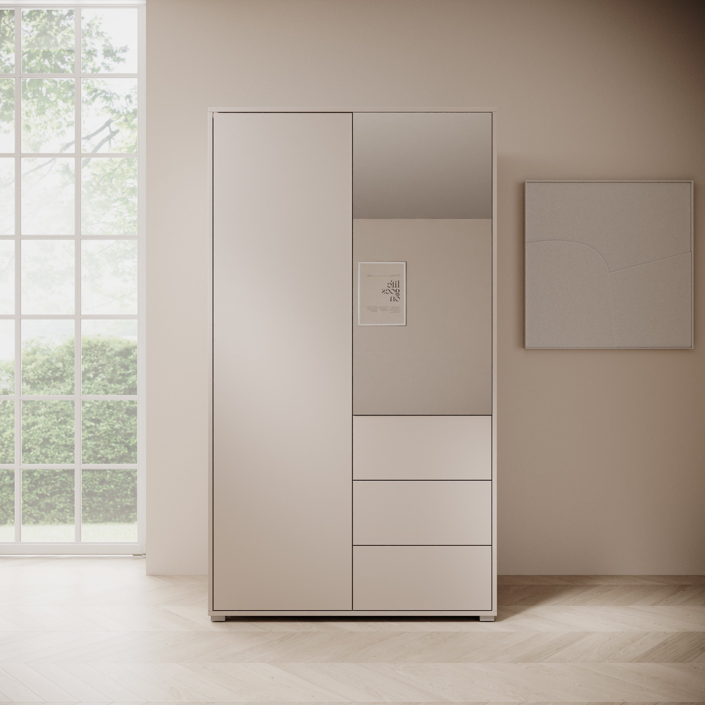 Gideon - Kledingkast met spiegel - Beige - 100x59x178 cm