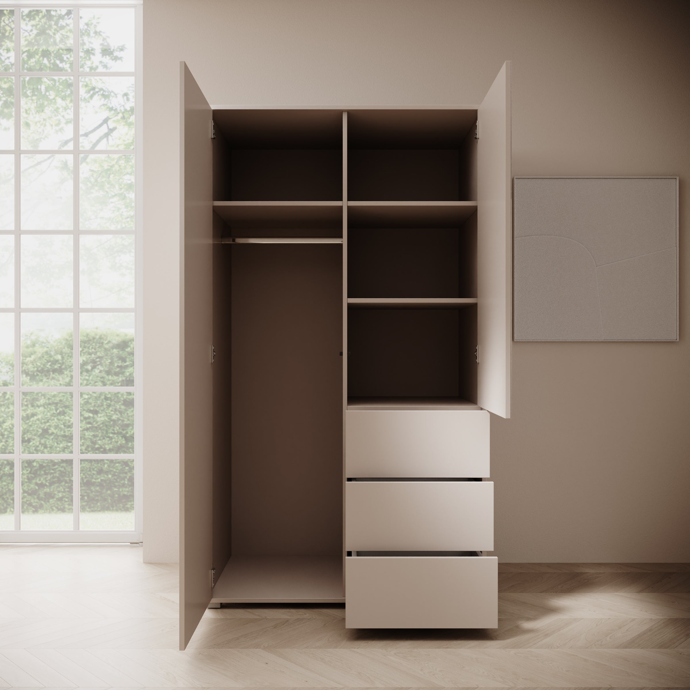 Gideon - Kledingkast met spiegel - Beige - 100x59x178 cm