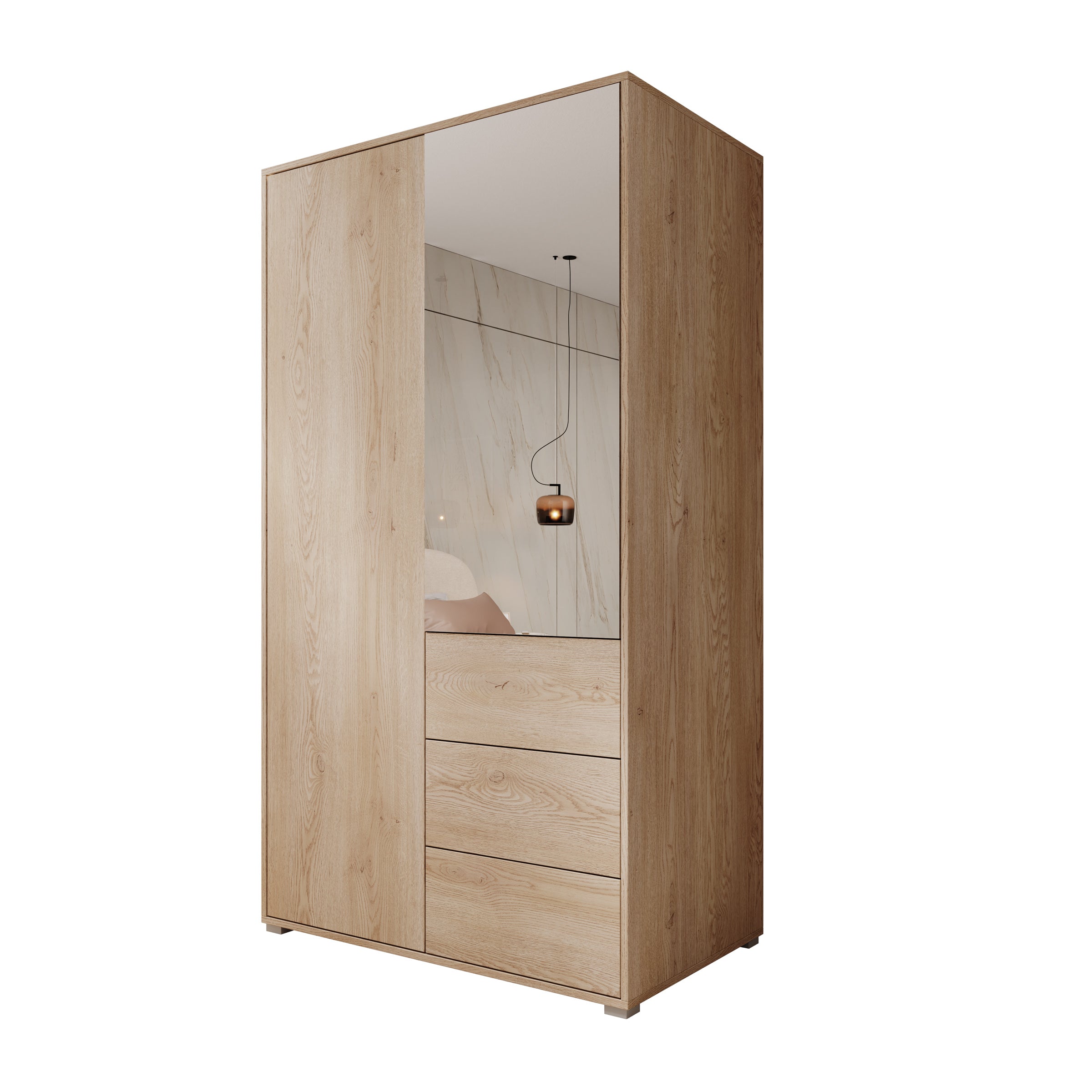 Gideon - Kledingkast met spiegel - Eikenpatroon - 100x59x178