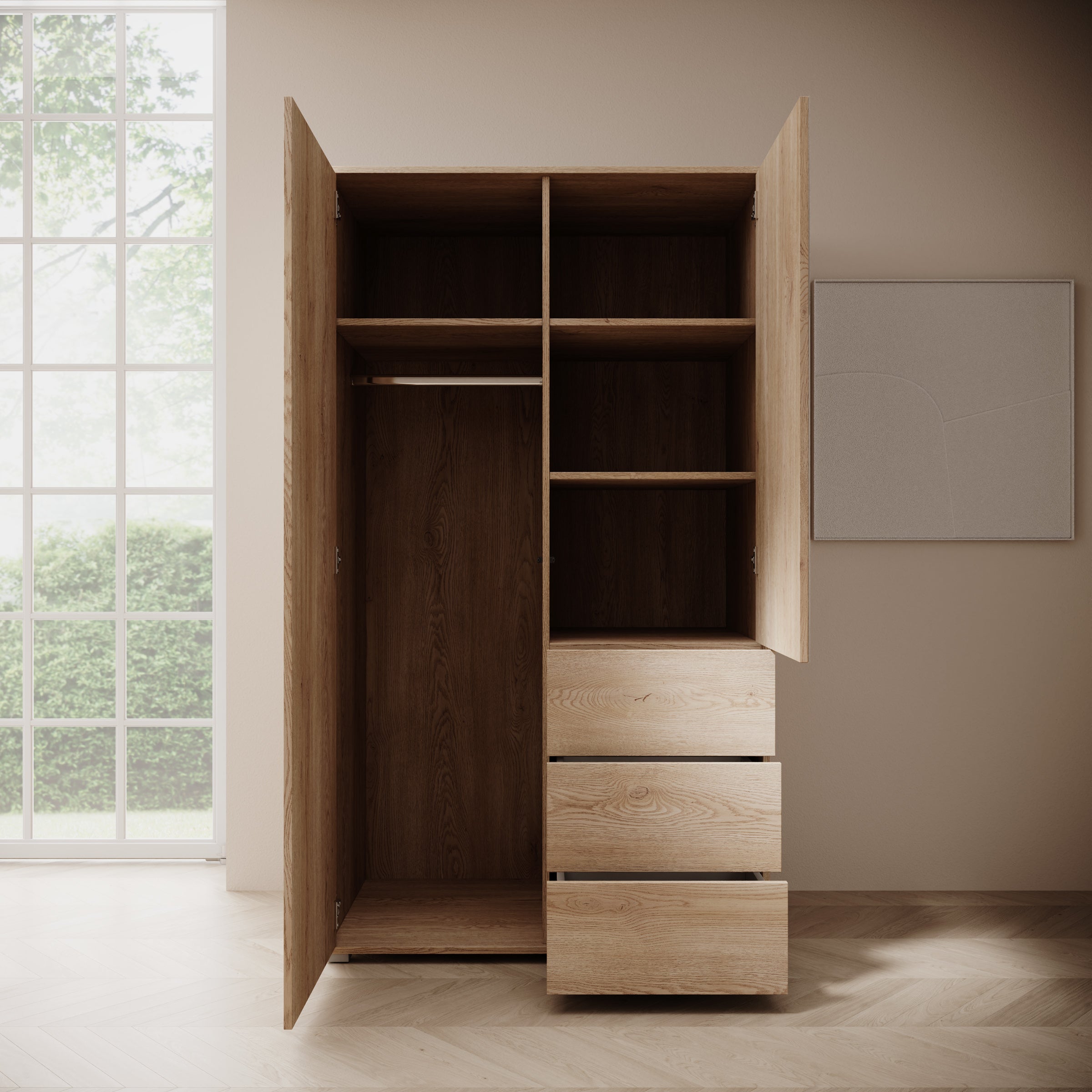 Gideon - Kledingkast met spiegel - Eikenpatroon - 100x59x178