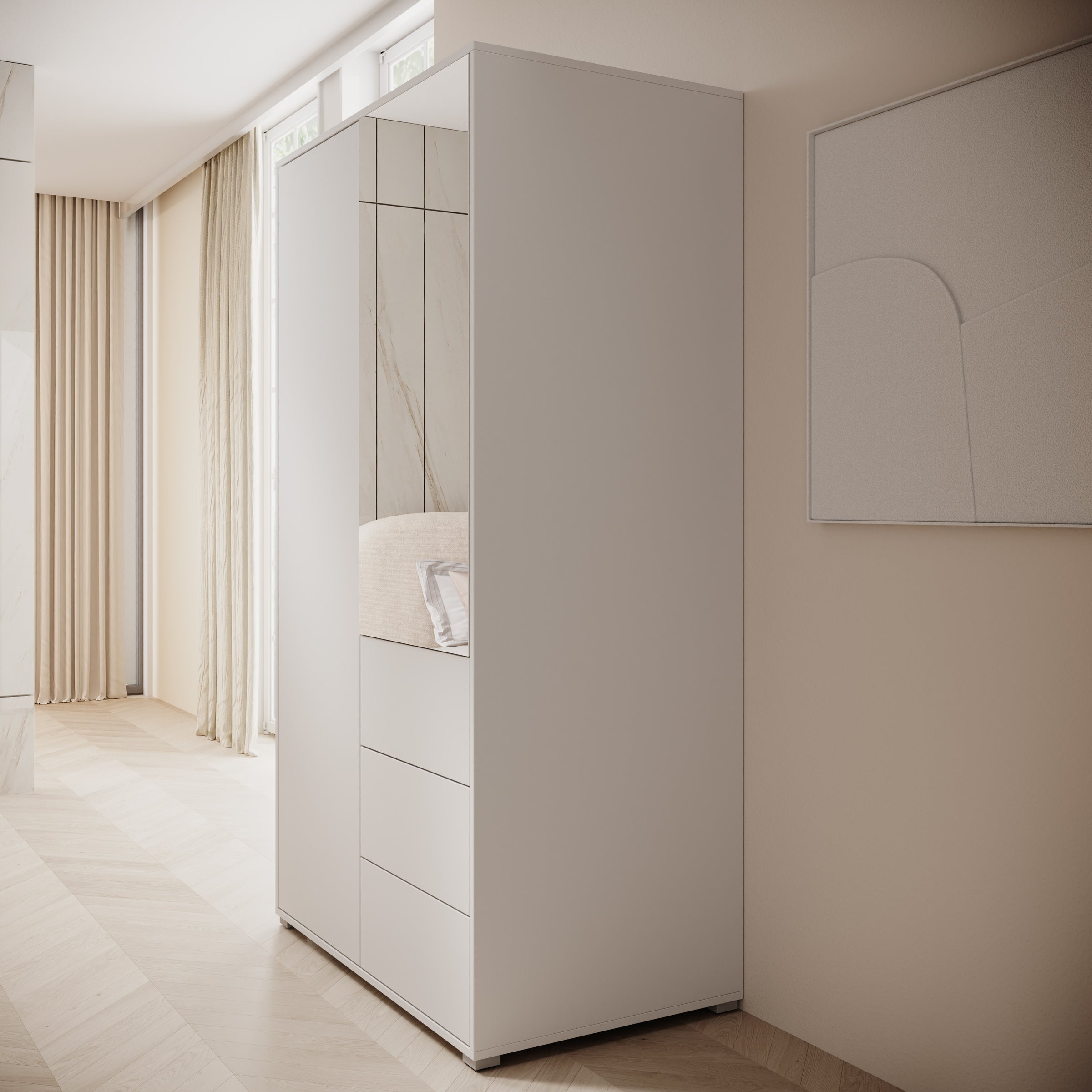 Gideon - Kledingkast met spiegel - Wit - 100x59x178 cm