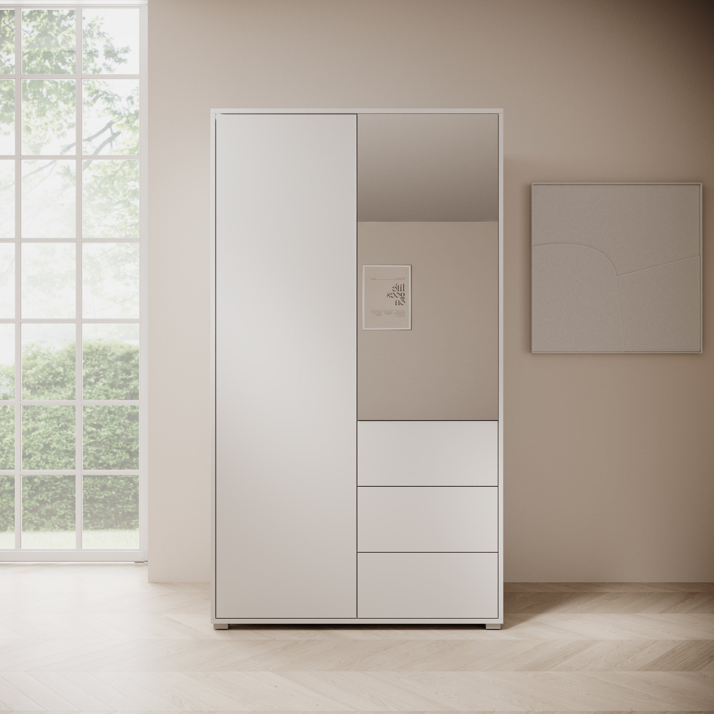 Gideon - Kledingkast met spiegel - Wit - 100x59x178 cm