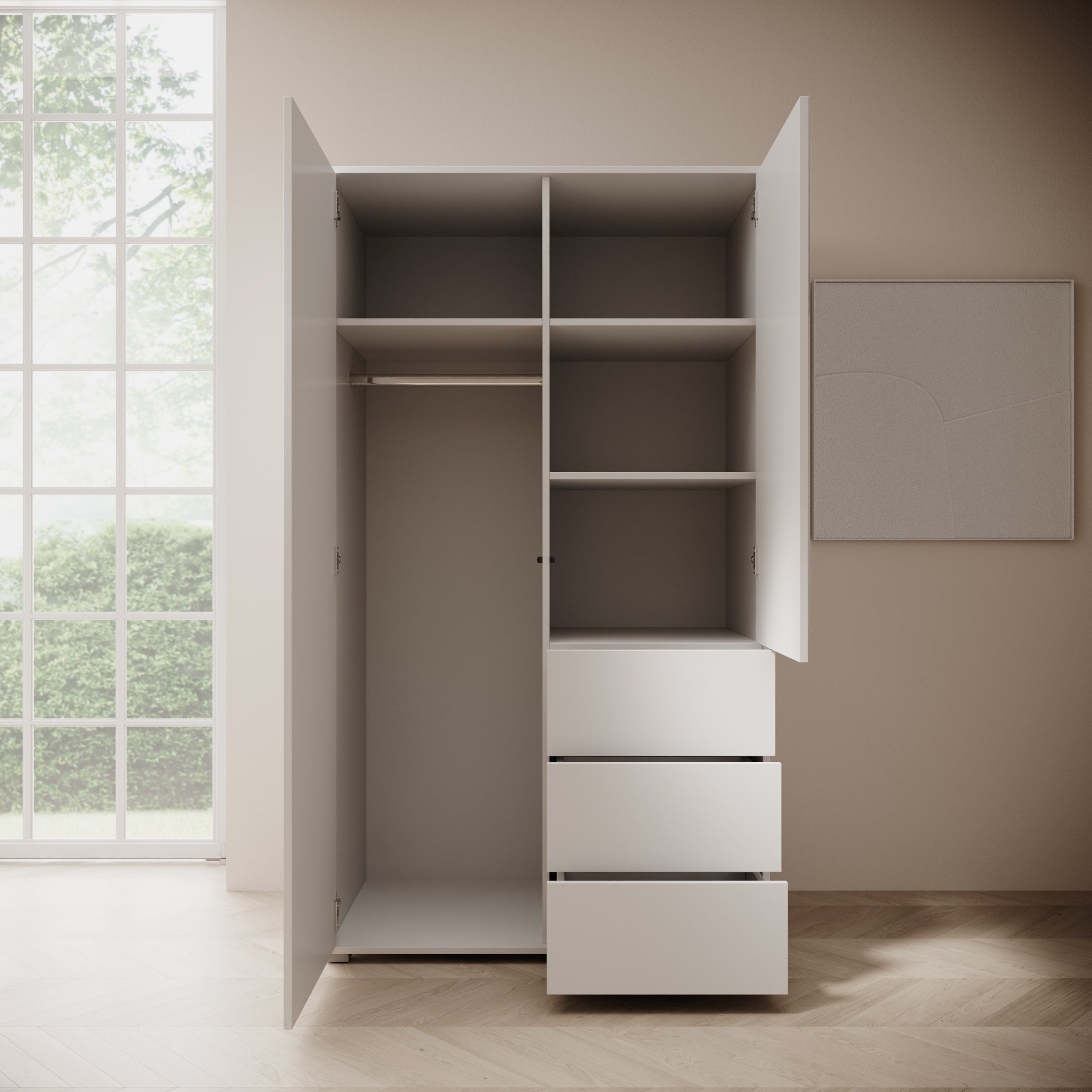 Gideon - Kledingkast met spiegel - Wit - 100x59x178 cm