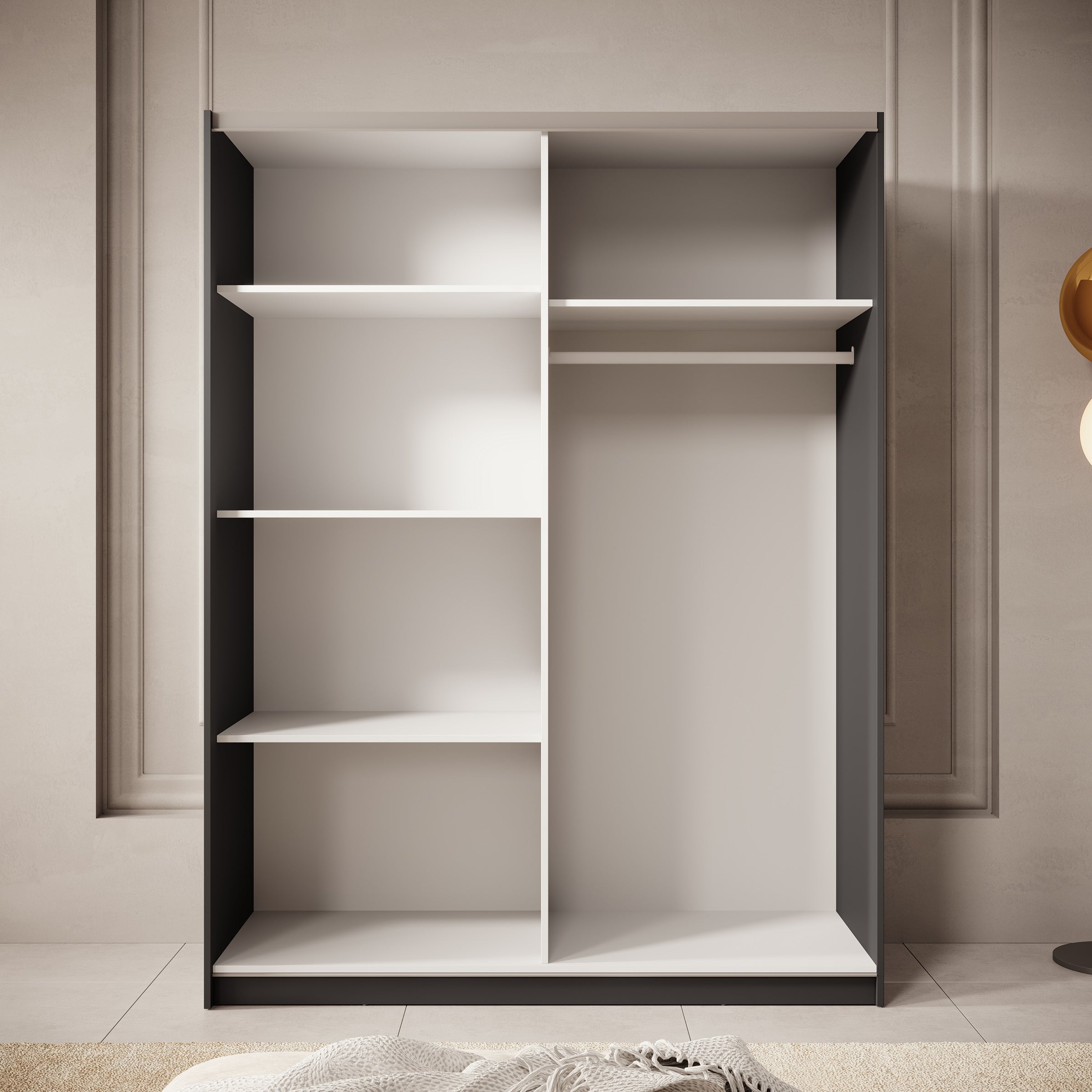 Boets - Kledingkast met schuifdeuren - Zwart/eiken - 150x64x199 cm