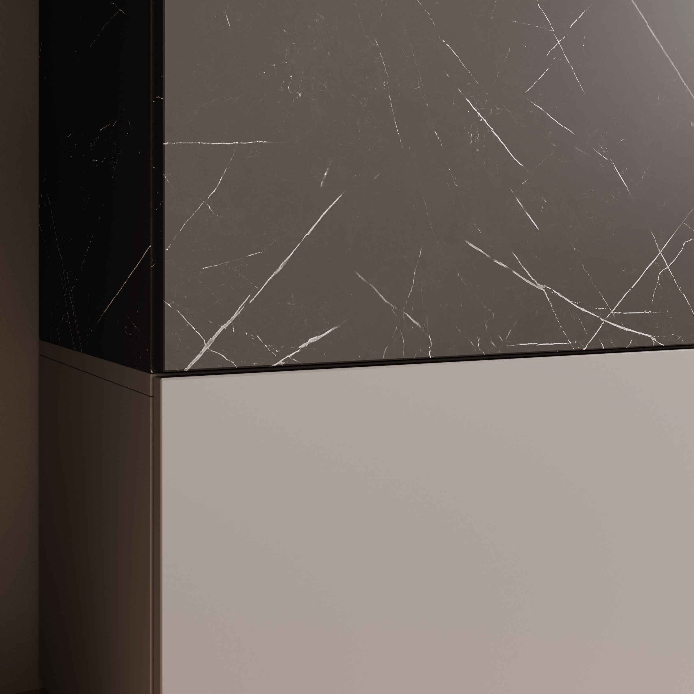 Giordo - Wandmeubel - Greige/Zwart marmerpatroon - Met sfeerhaard - 270x40x158 cm