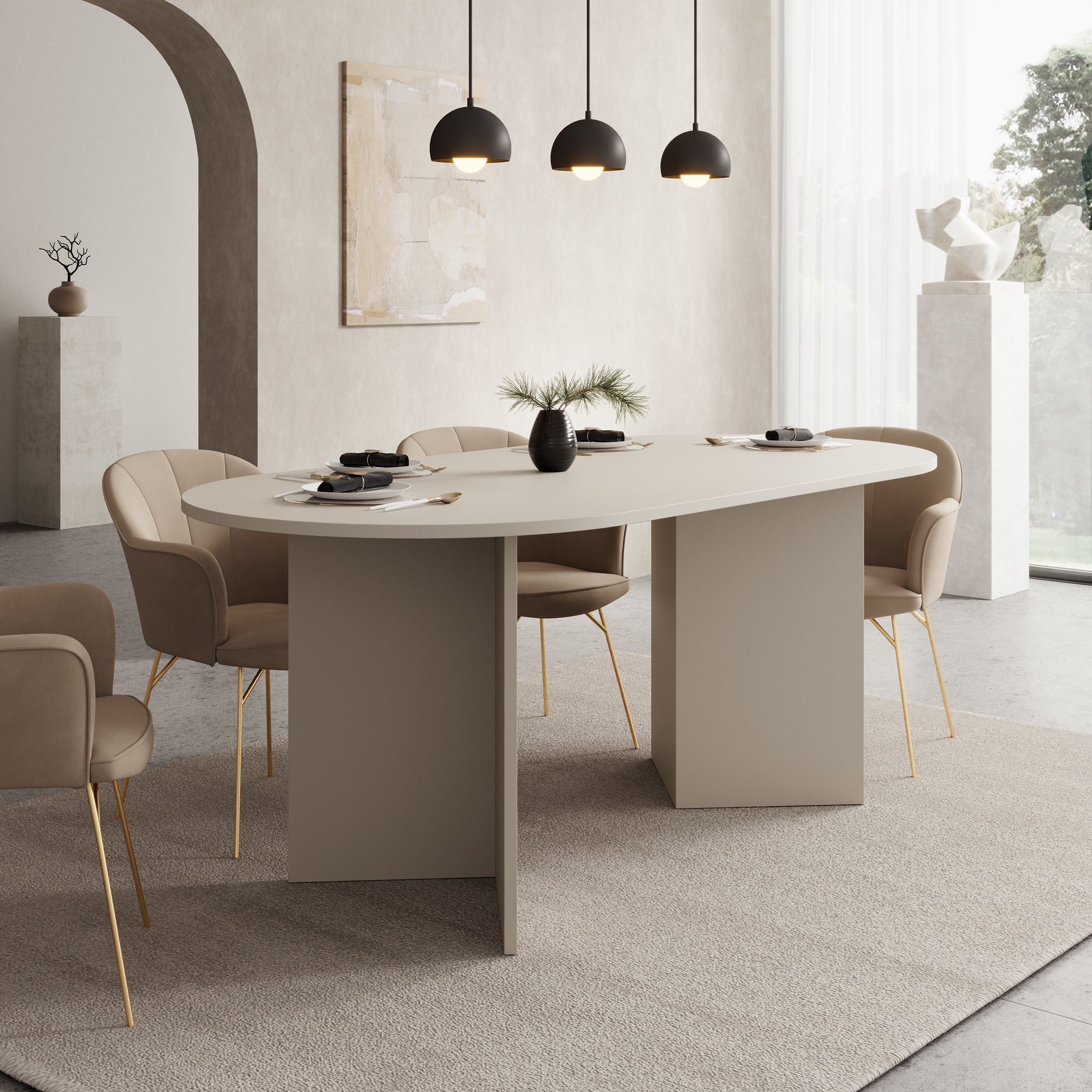 Glenne - Eetkamertafel ovaal - Beige - 185x90x75 cm