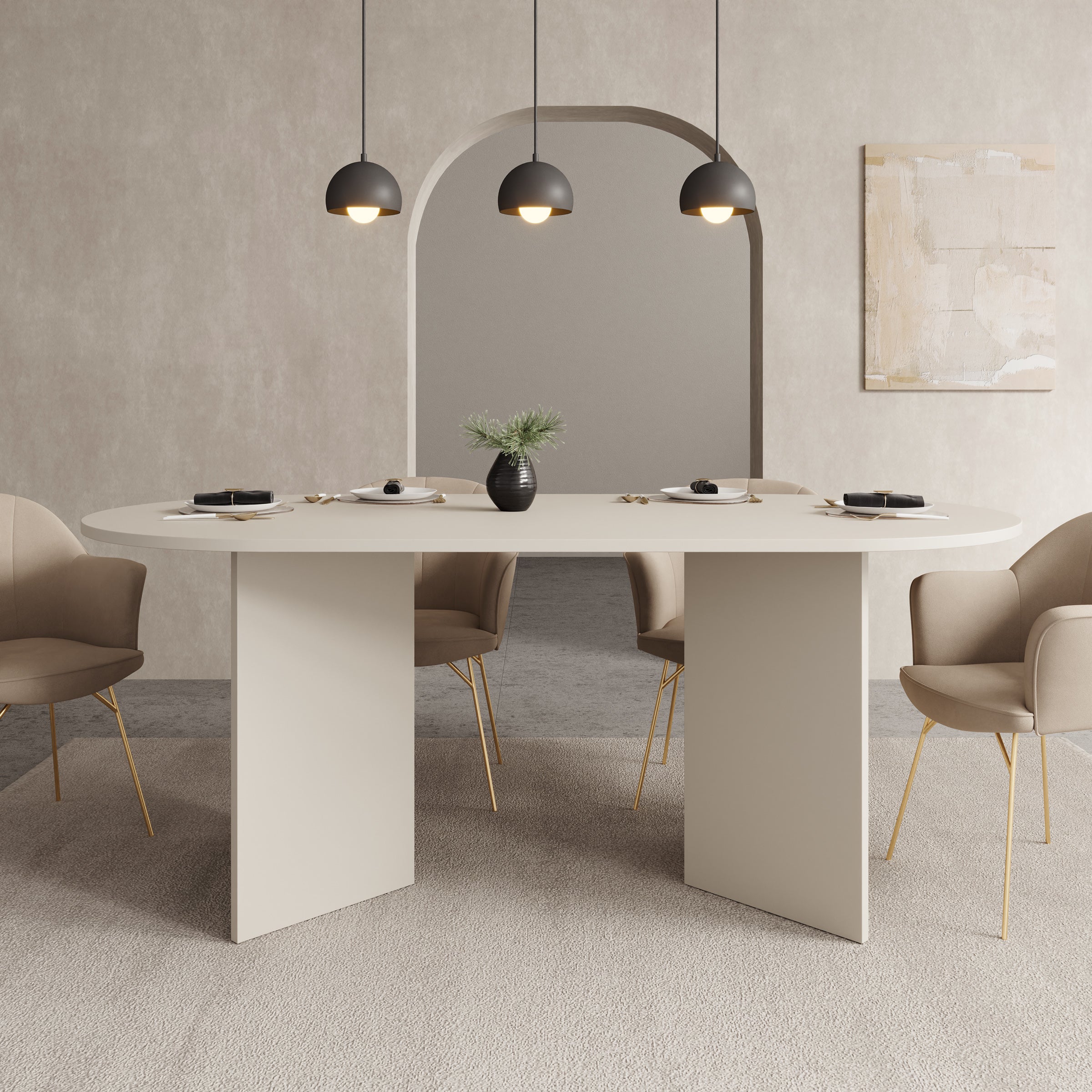 Glenne - Eetkamertafel ovaal - Beige - 185x90x75 cm