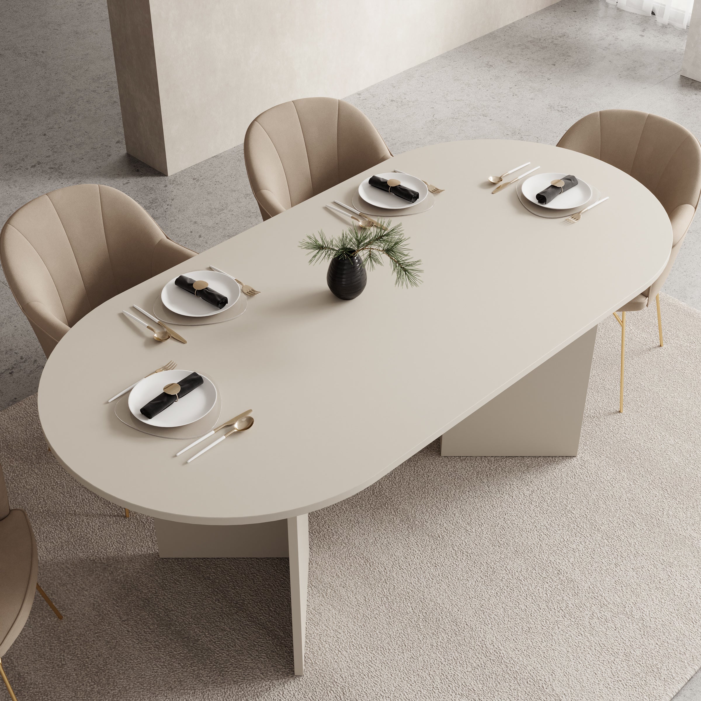 Glenne - Eetkamertafel ovaal - Beige - 185x90x75 cm