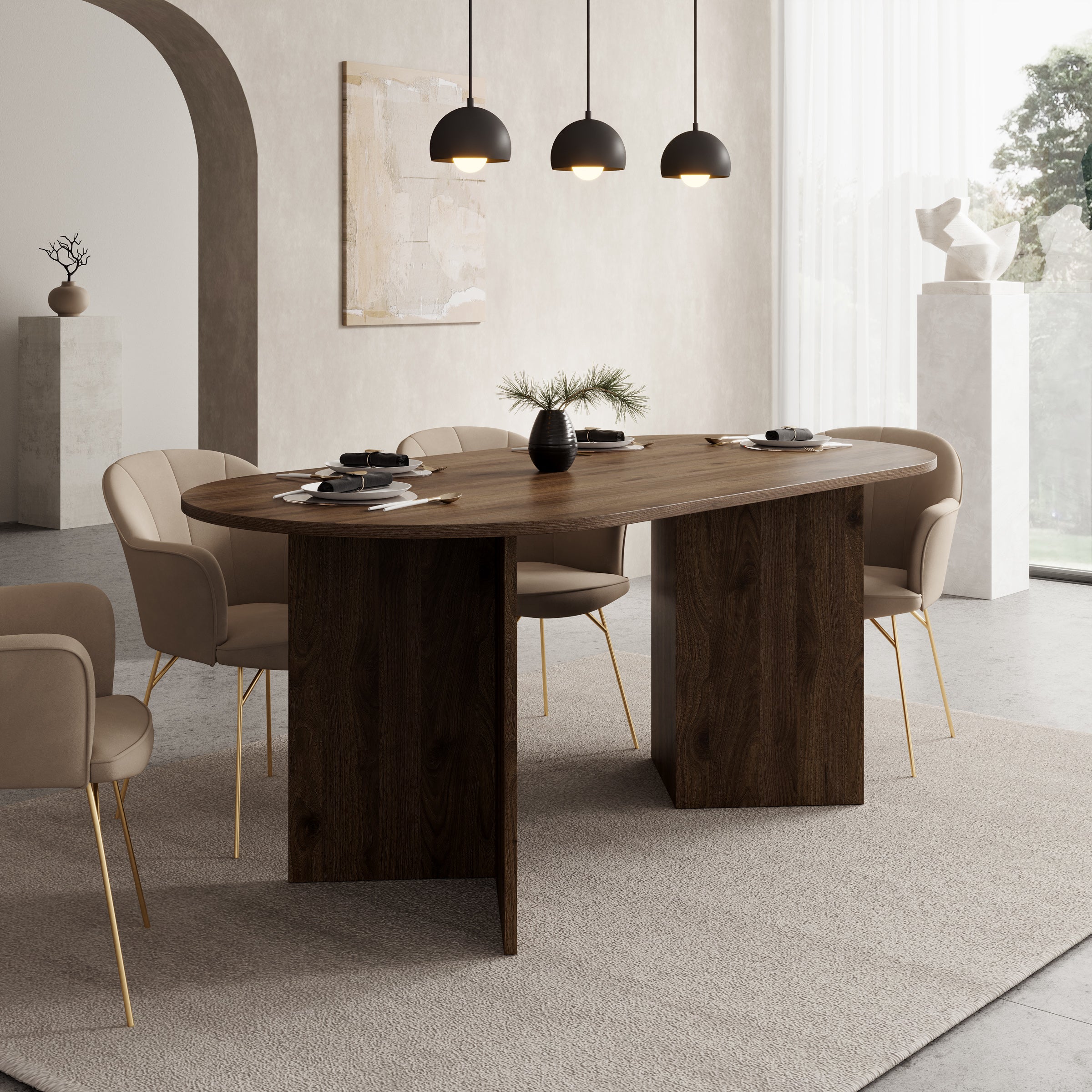 Glenne - Eetkamertafel ovaal - Donker eiken patroon - 185x90x75 cm