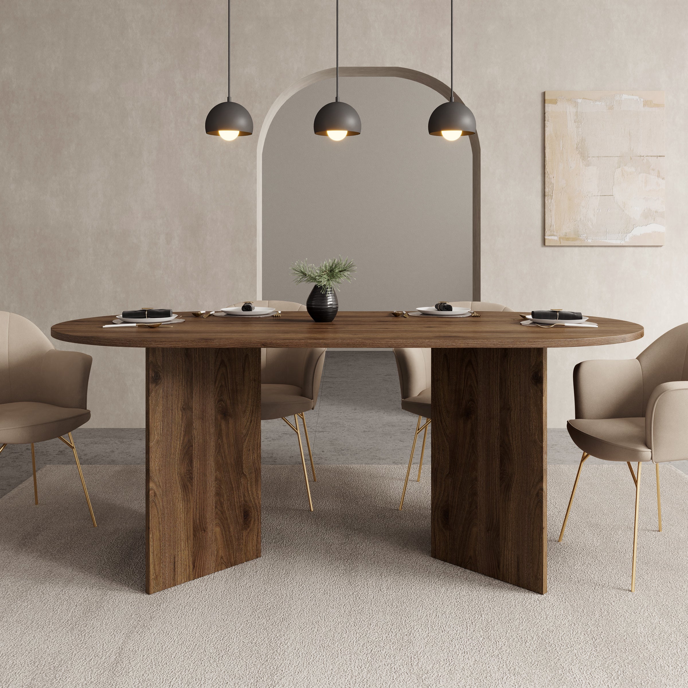 Glenne - Eetkamertafel ovaal - Donker eiken patroon - 185x90x75 cm
