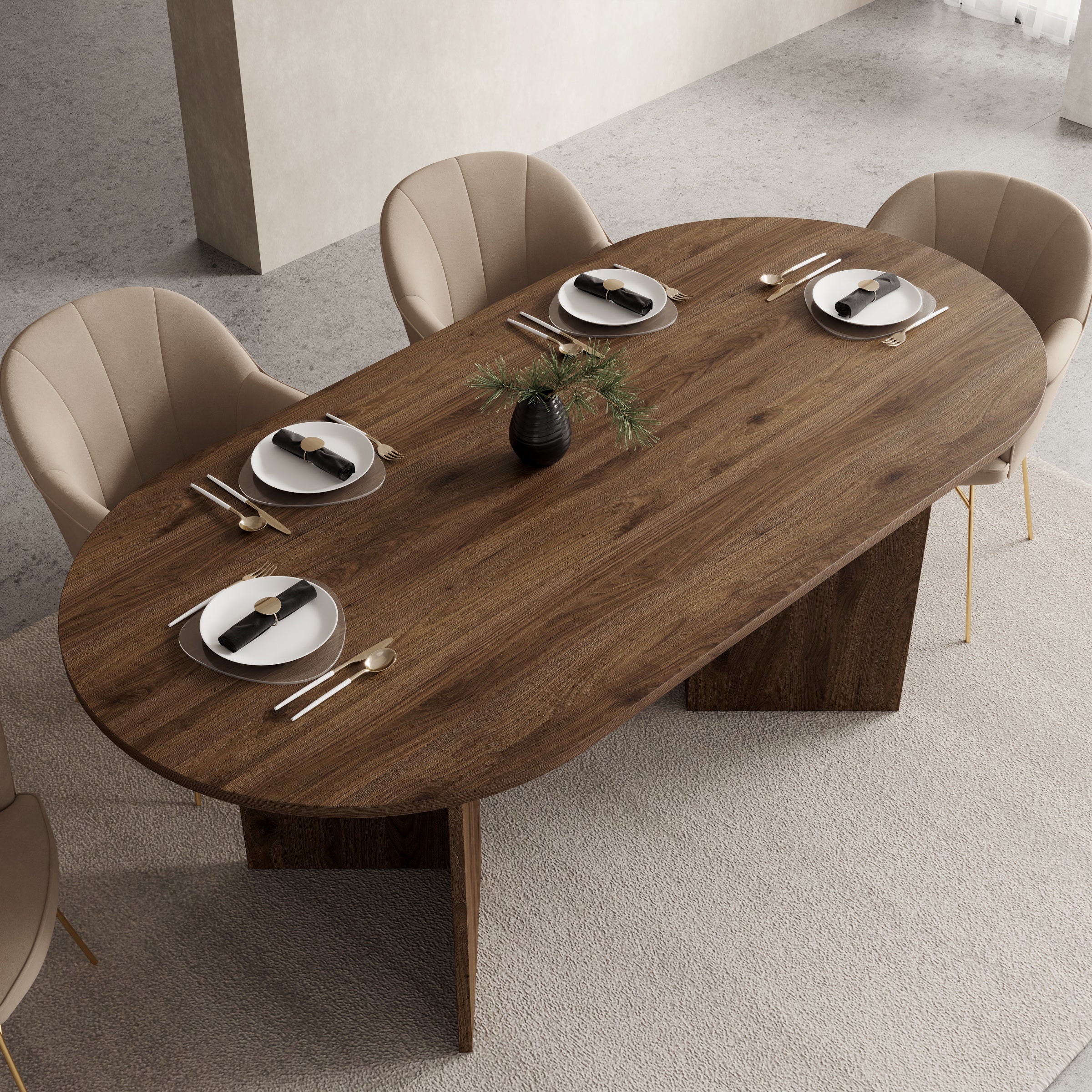 Glenne - Eetkamertafel ovaal - Donker eiken patroon - 185x90x75 cm