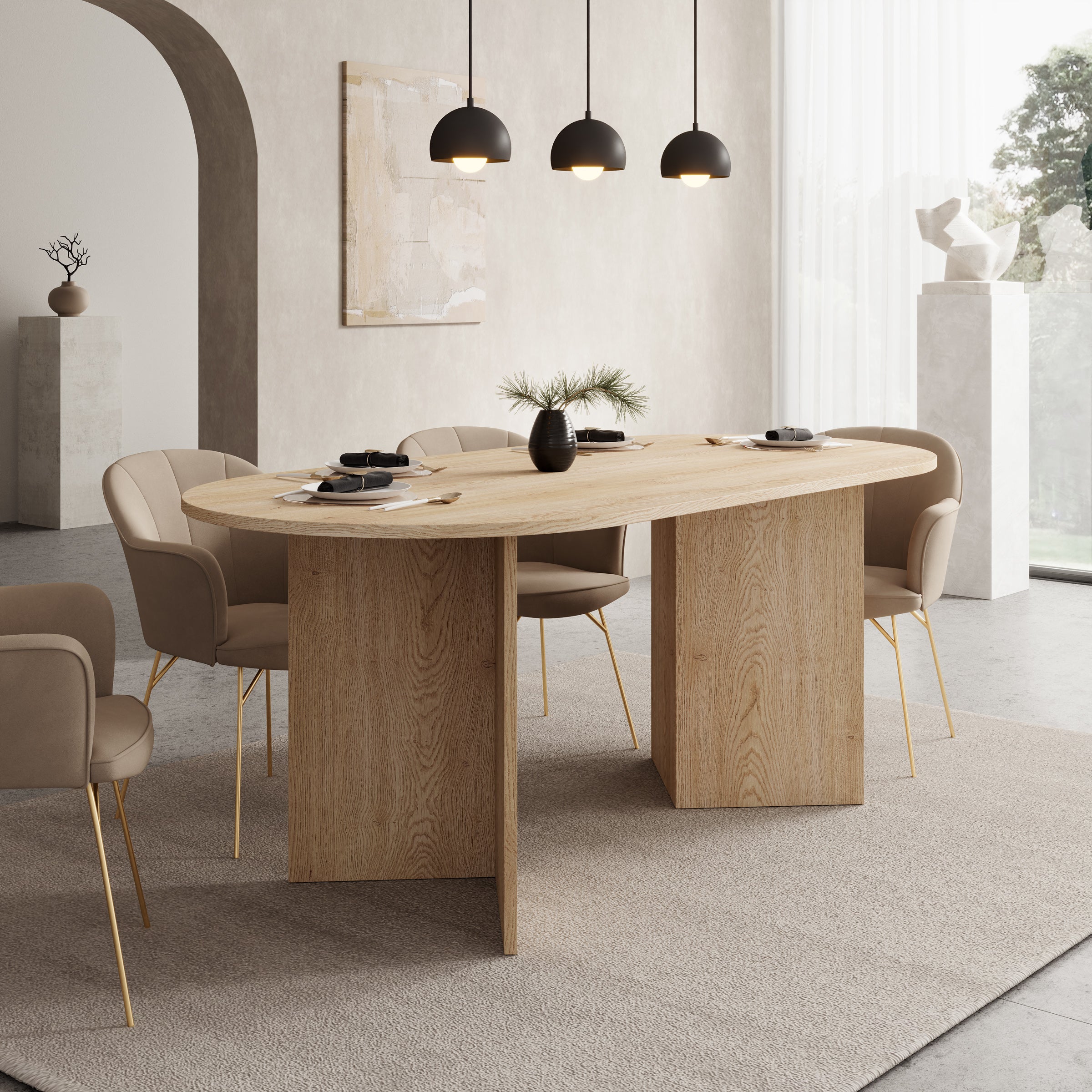 Glenne - Eetkamertafel ovaal - Licht eiken patroon - 185x90x75 cm