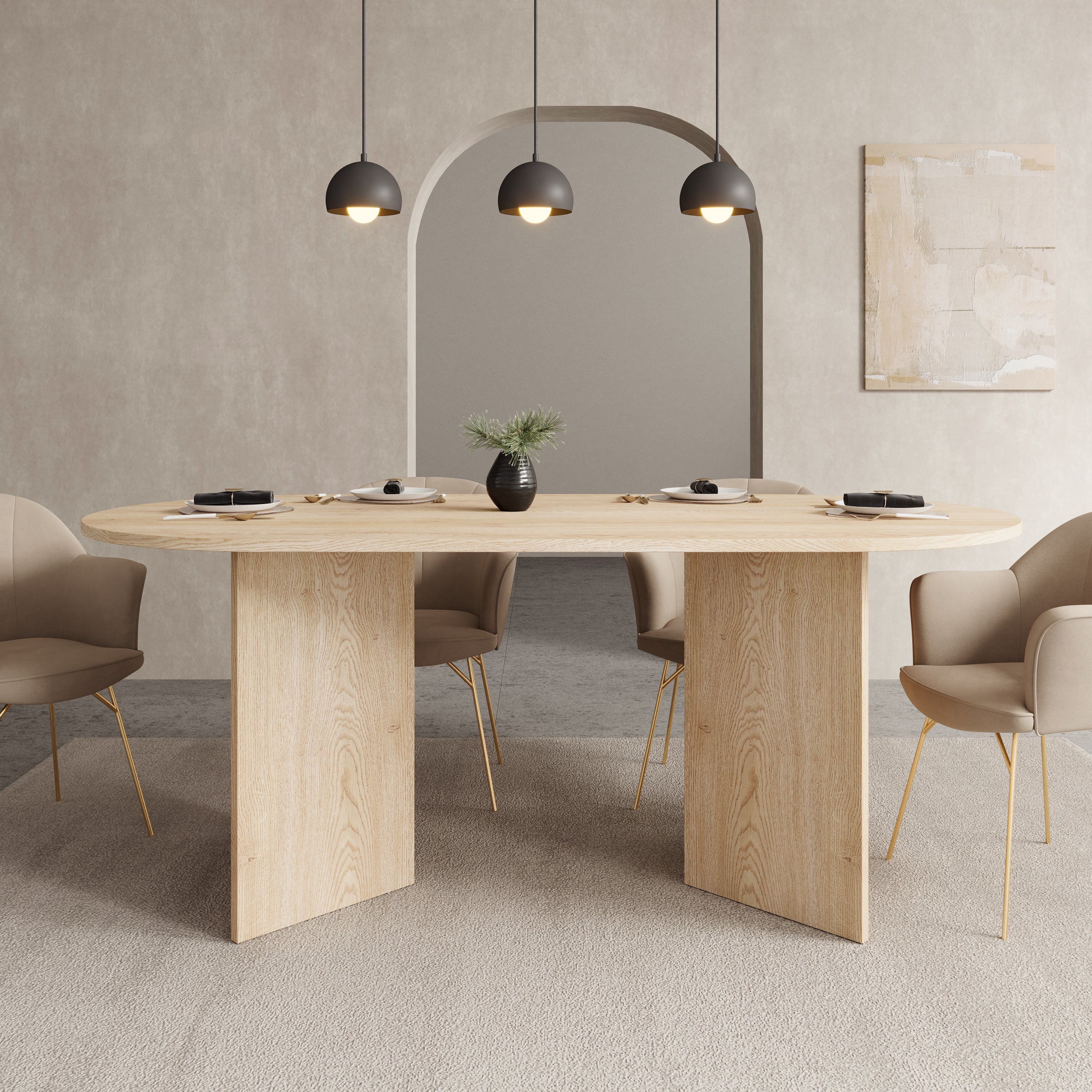 Glenne - Eetkamertafel ovaal - Licht eiken patroon - 185x90x75 cm