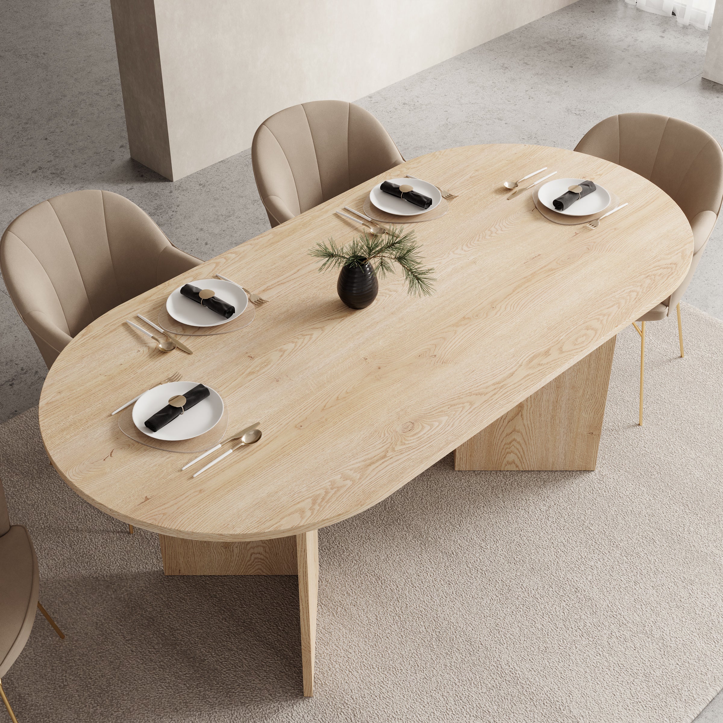 Glenne - Eetkamertafel ovaal - Licht eiken patroon - 185x90x75 cm