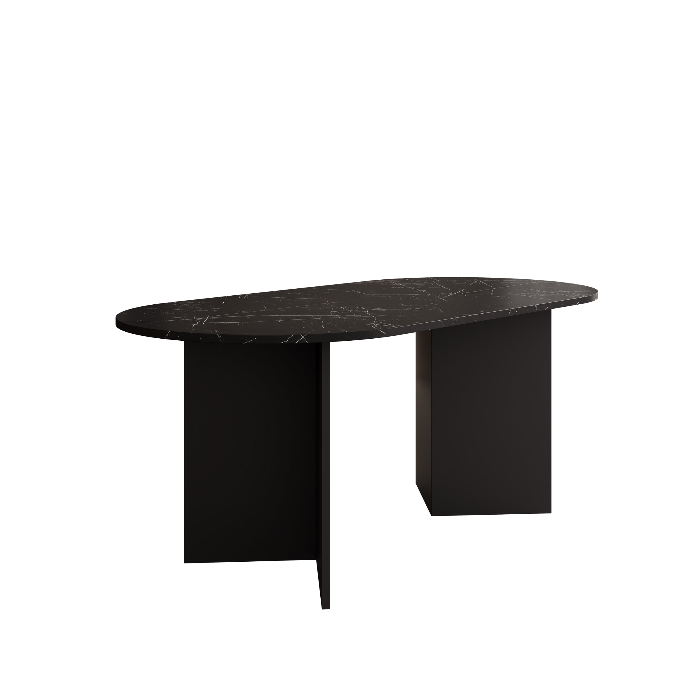 Glenne - Eetkamertafel ovaal - Zwart marmerlook - 185x90x75 cm