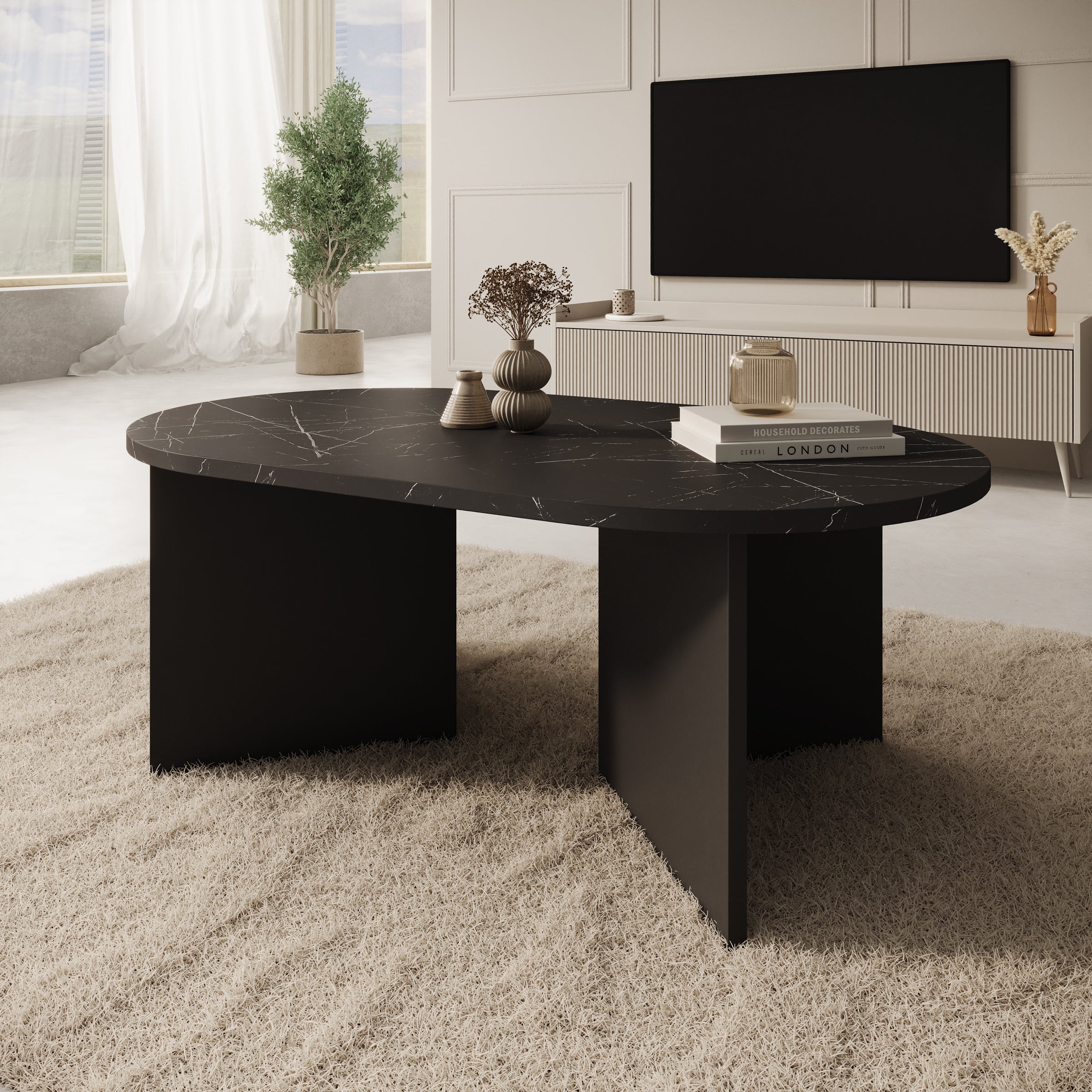 Glenne - Salontafel - Zwart marmerlook - 110x65x42 cm