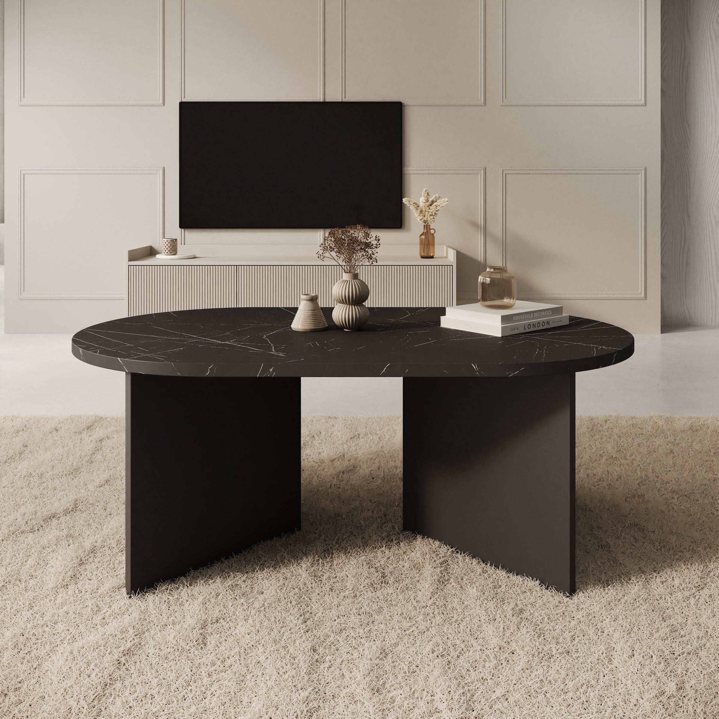 Glenne - Salontafel - Zwart marmerlook - 110x65x42 cm