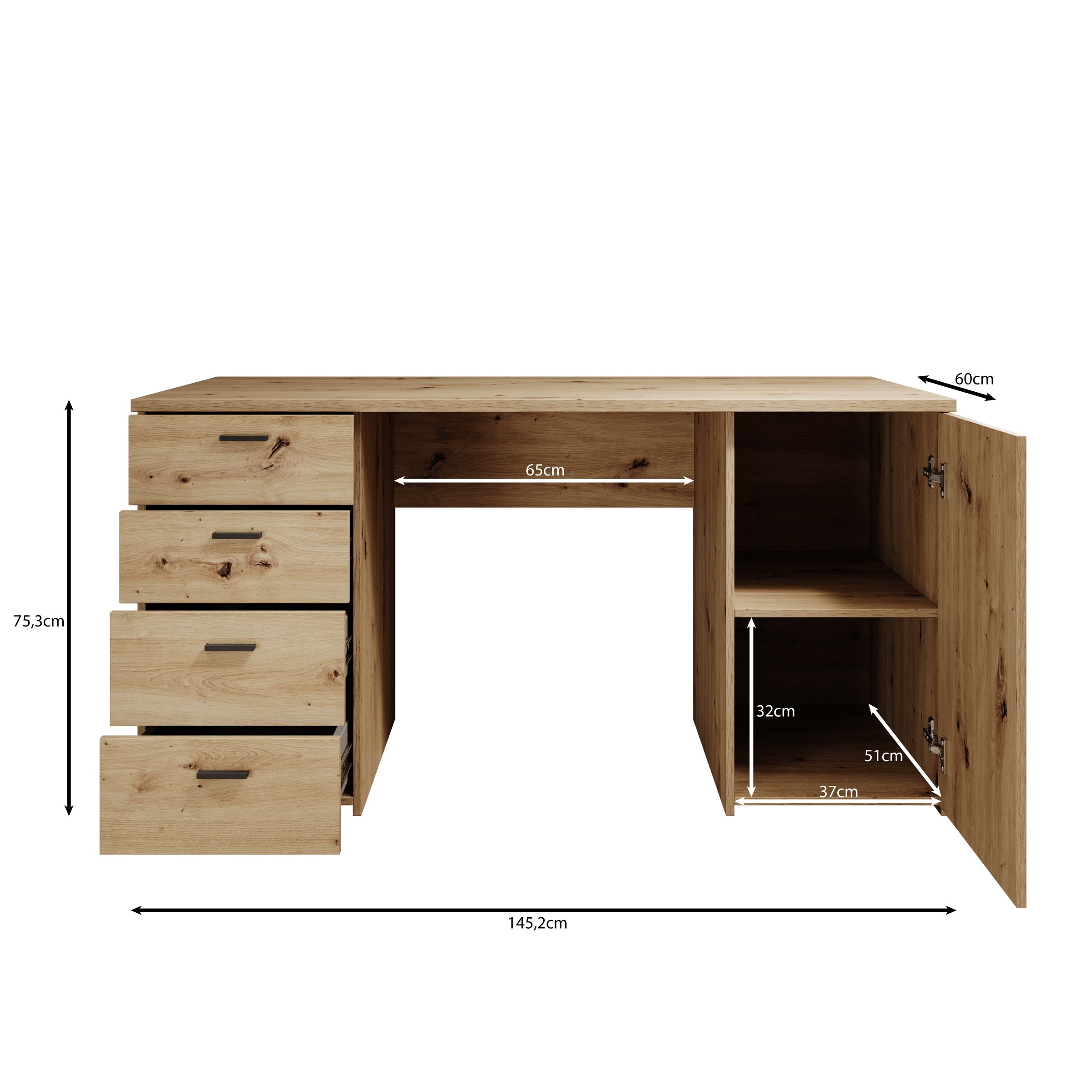 Glymp - Bureau - Eikenpatroon - 145x60x75 cm