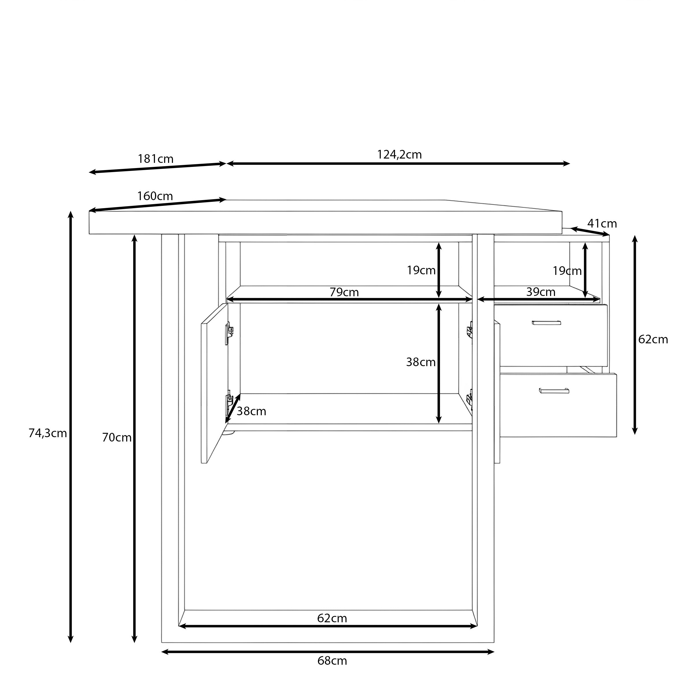 Glymp - Bureau - Eikenpatroon - 181x124x74 cm