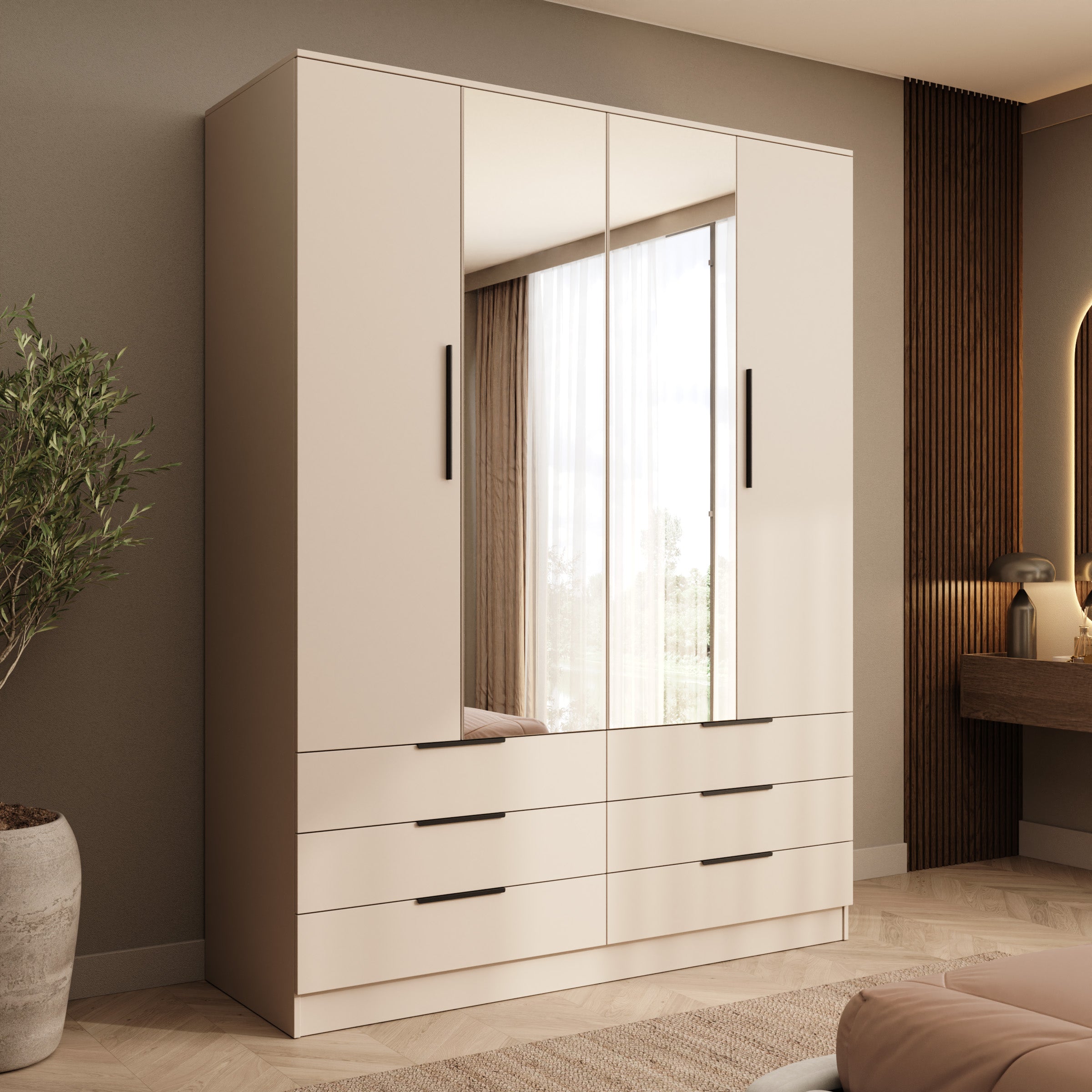 Goto - Kledingkast 4-deurs - Beige - 170x60x225 cm