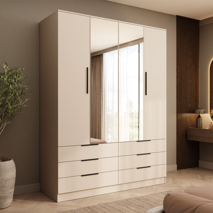 Goto - Kledingkast 4-deurs - Beige - 170x60x225 cm