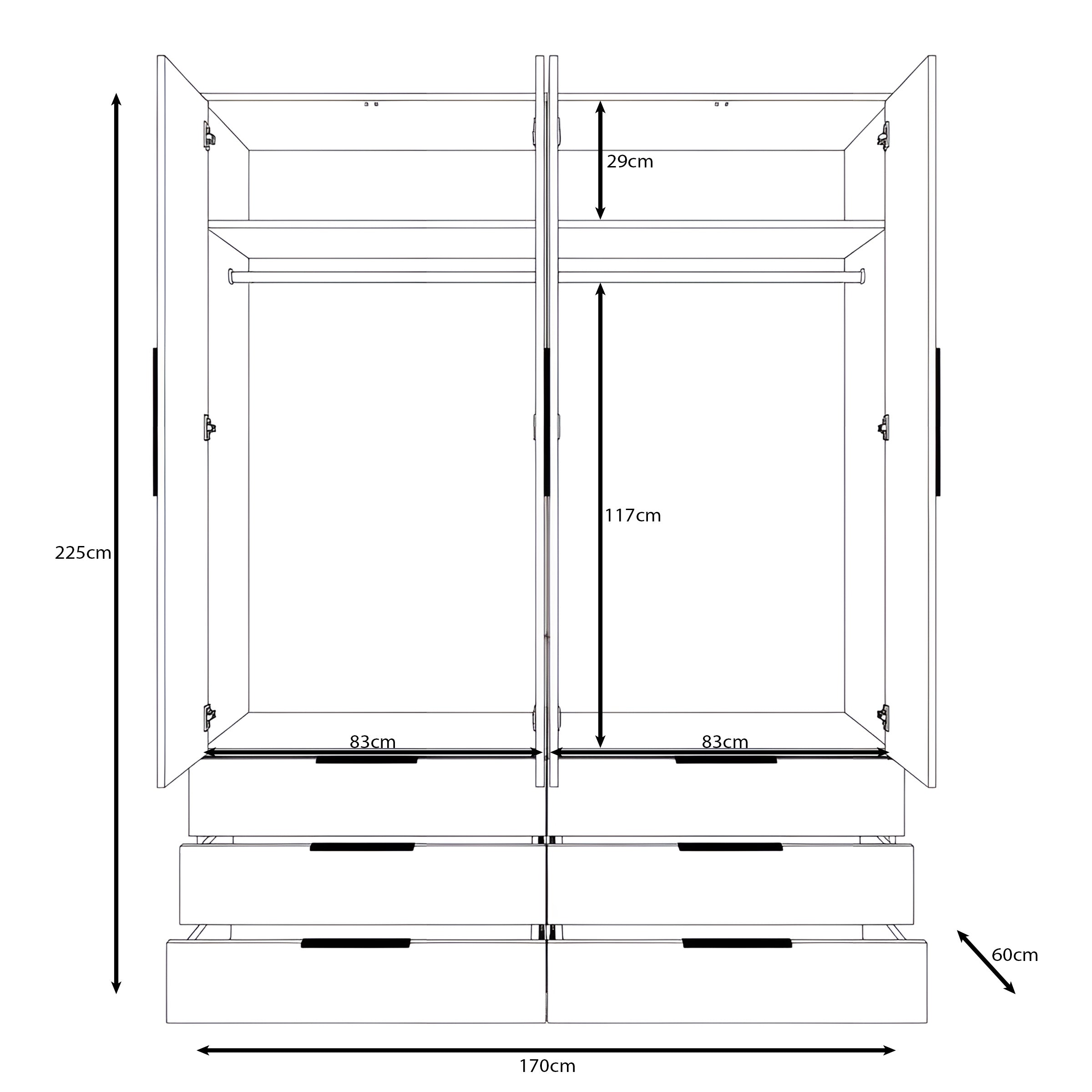 Goto - Kledingkast 4-deurs - Beige - 170x60x225 cm