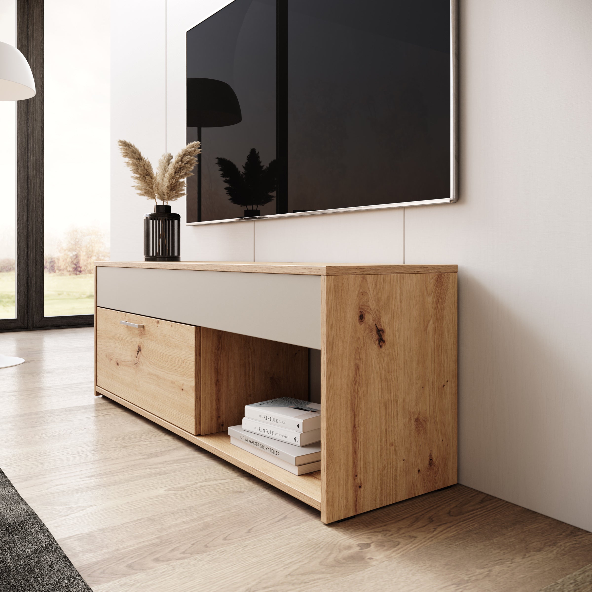 Gren - TV-Meubel - Eikenpatroon/Beige - 122x33x44 cm