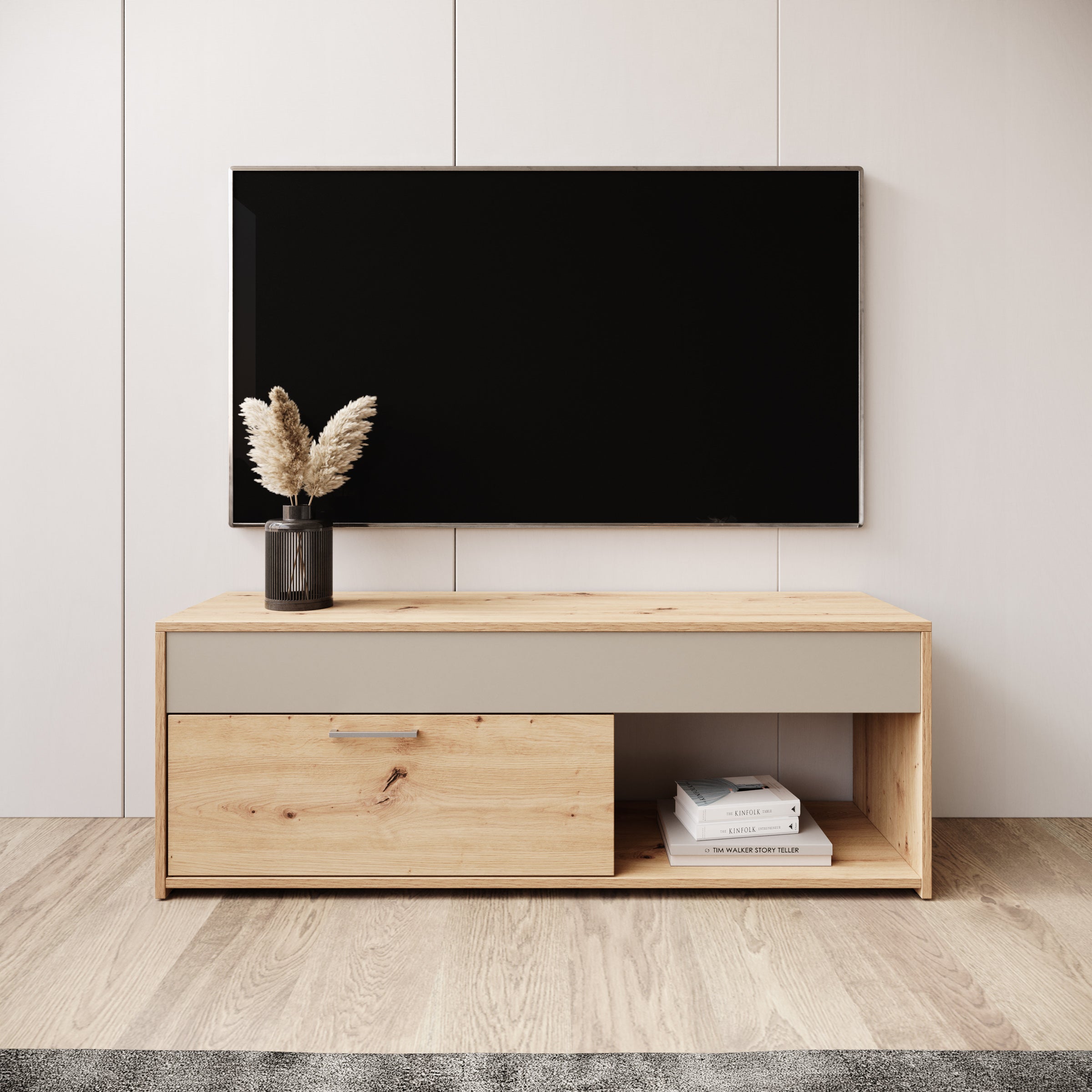 Gren - TV-Meubel - Eikenpatroon/Beige - 122x33x44 cm