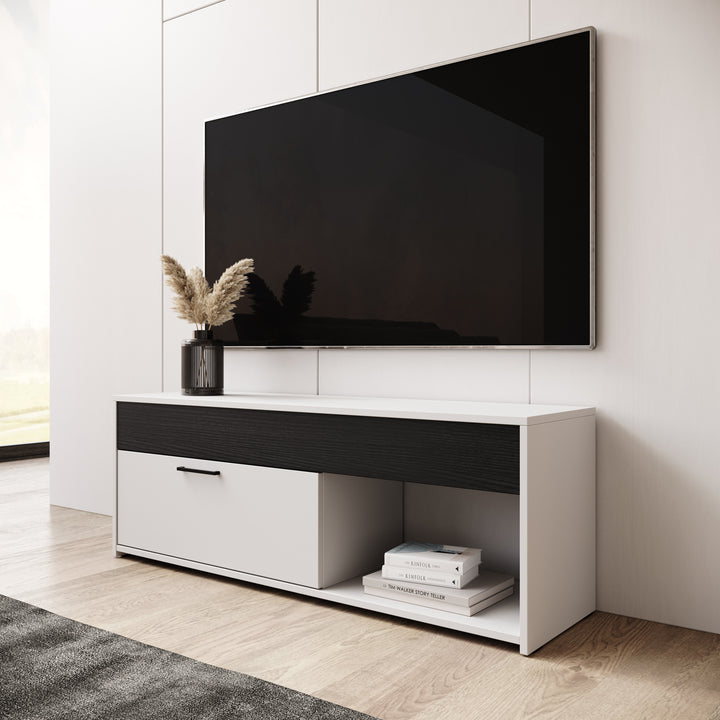 Gren - TV-Meubel - Wit/Zwart - 122x33x44 cm
