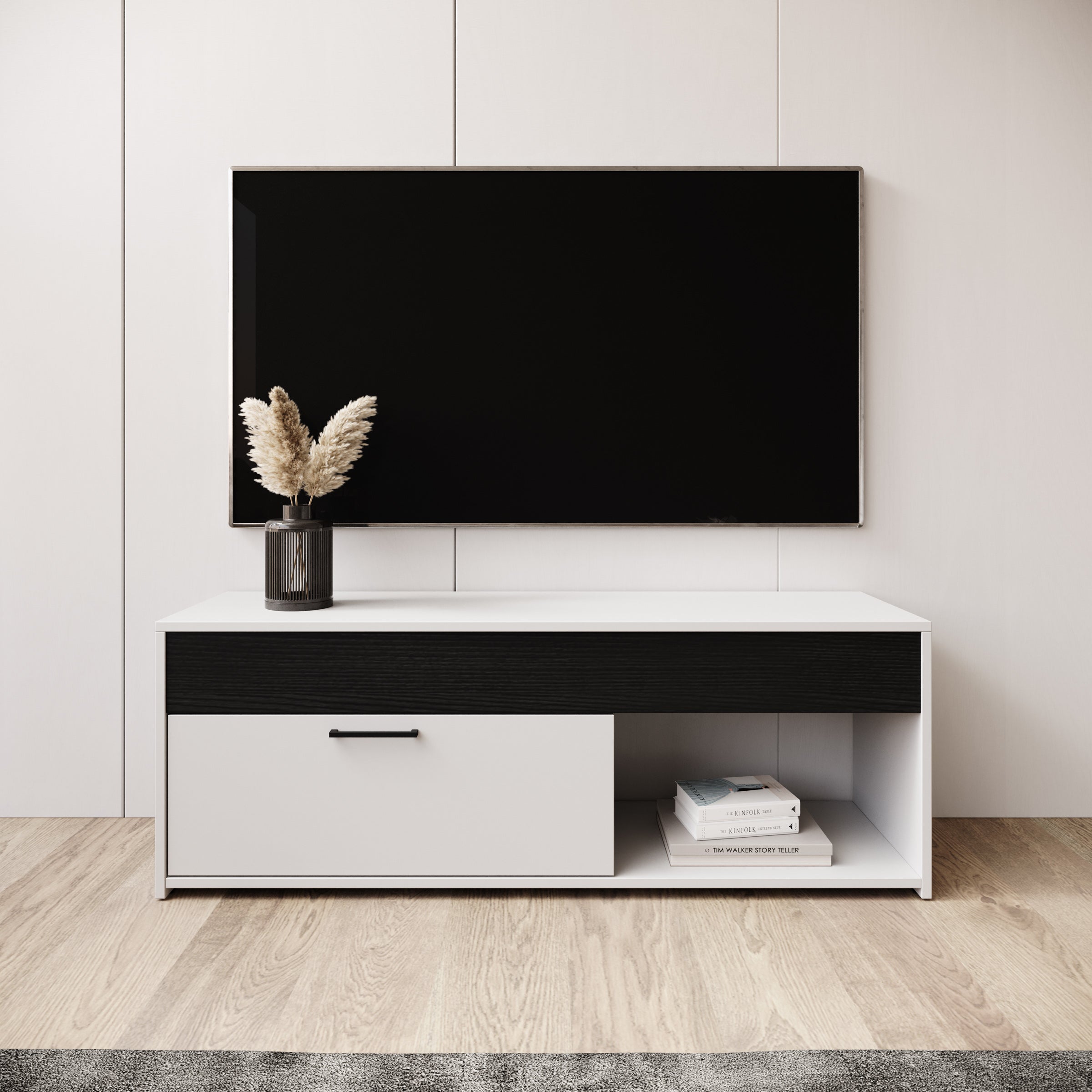 Gren - TV-Meubel - Wit/Zwart - 122x33x44 cm