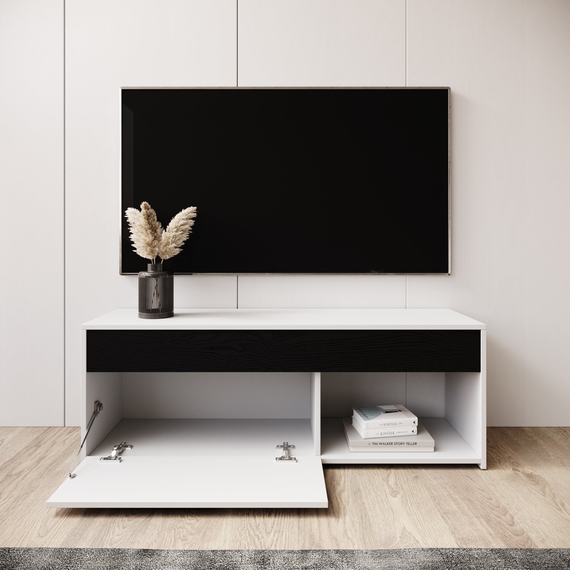 Gren - TV-Meubel - Wit/Zwart - 122x33x44 cm