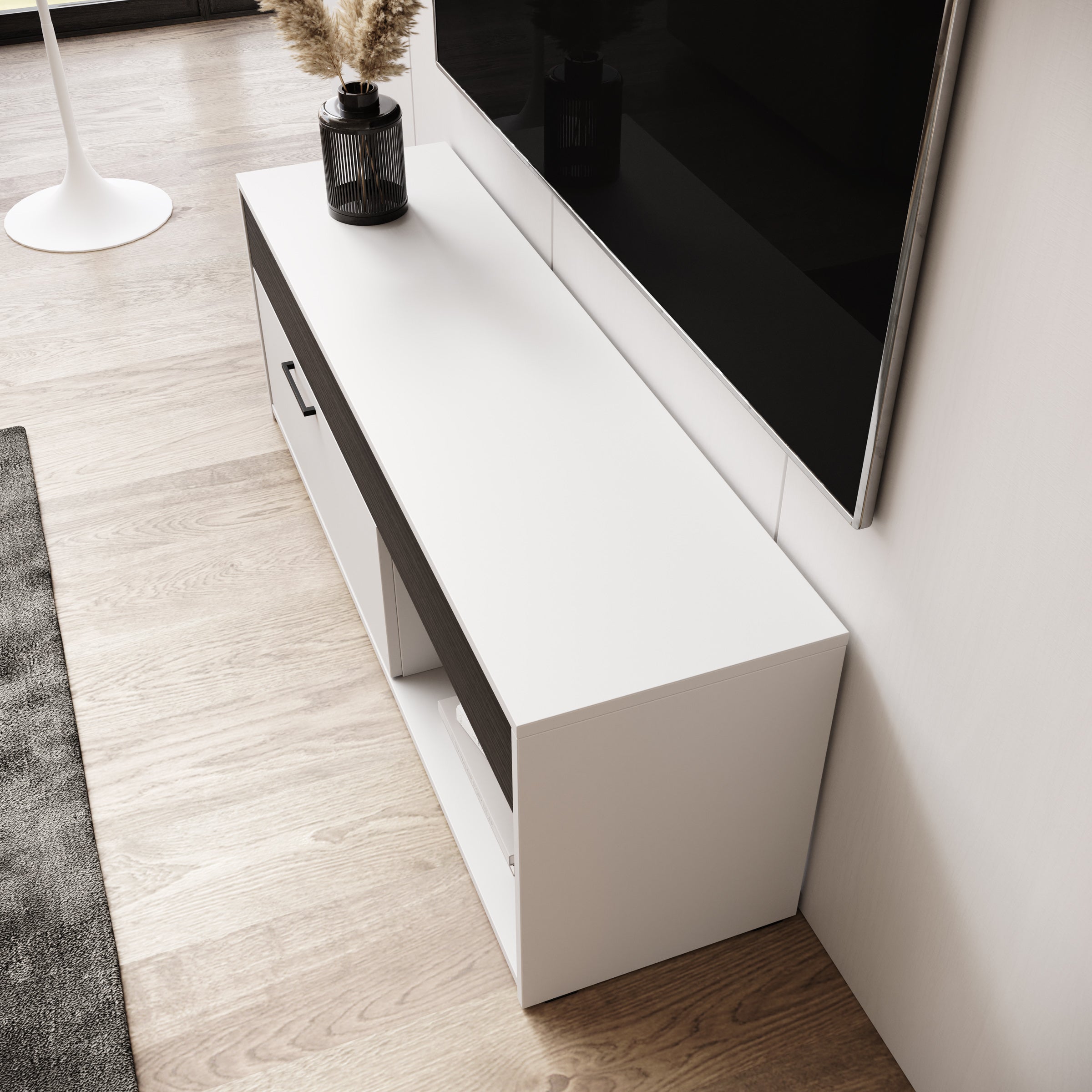 Gren - TV-Meubel - Wit/Zwart - 122x33x44 cm