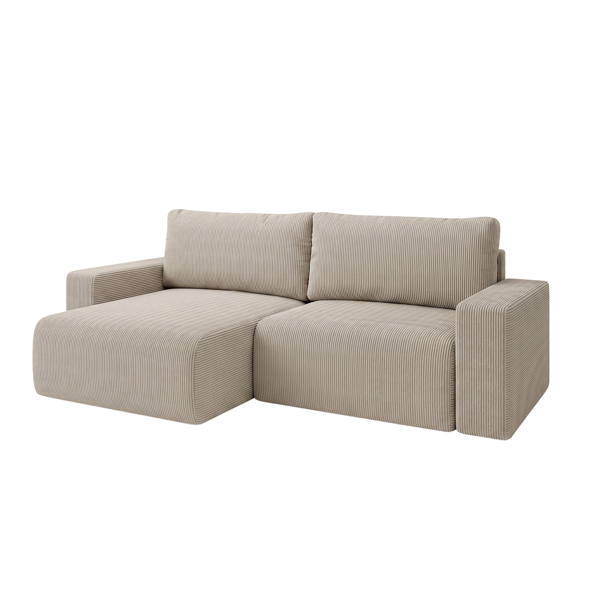 Gruno - Hoekbank 3-zits met chaise longue - Ribstof beige - Links