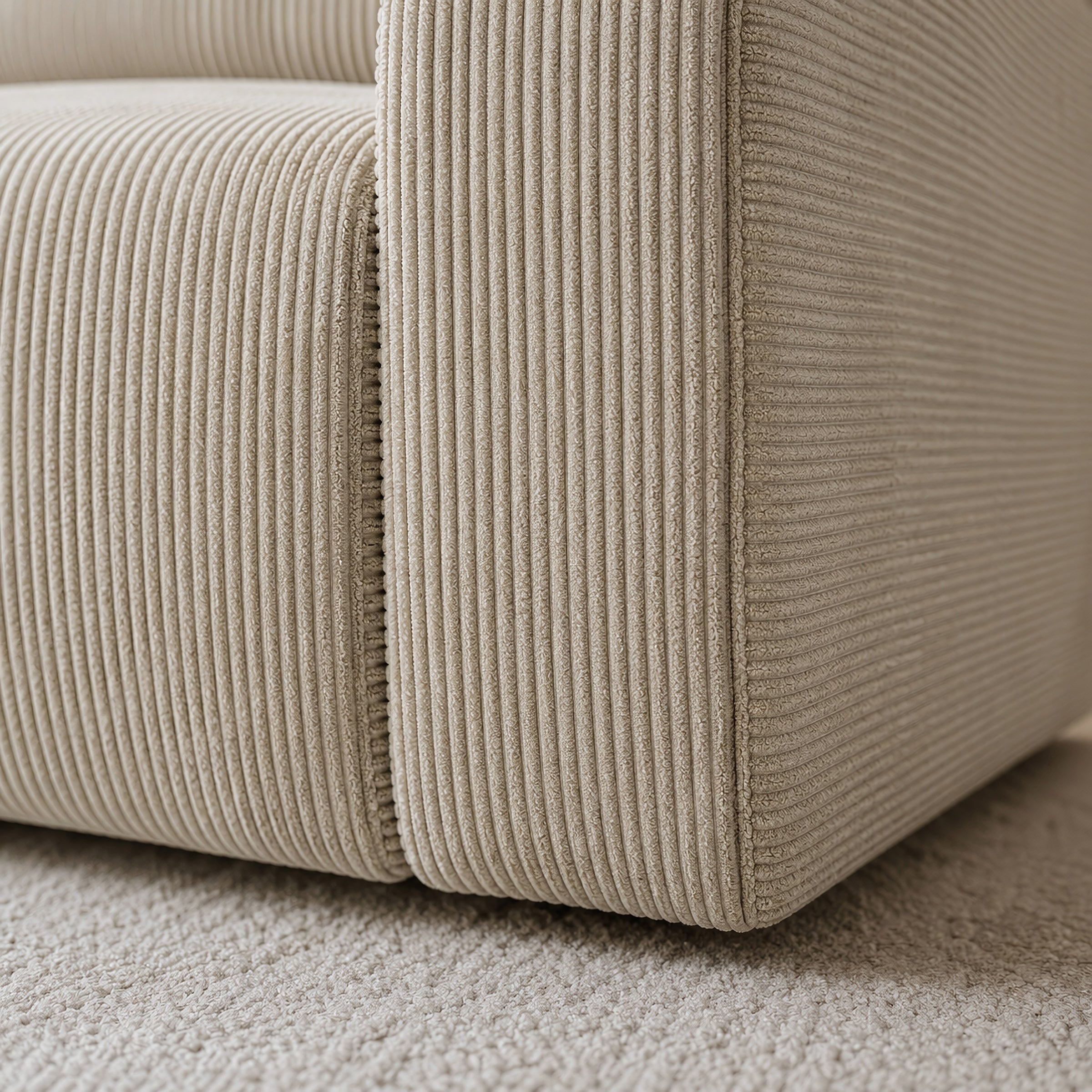 Gruno - Hoekbank 3-zits met chaise longue - Ribstof beige - Links