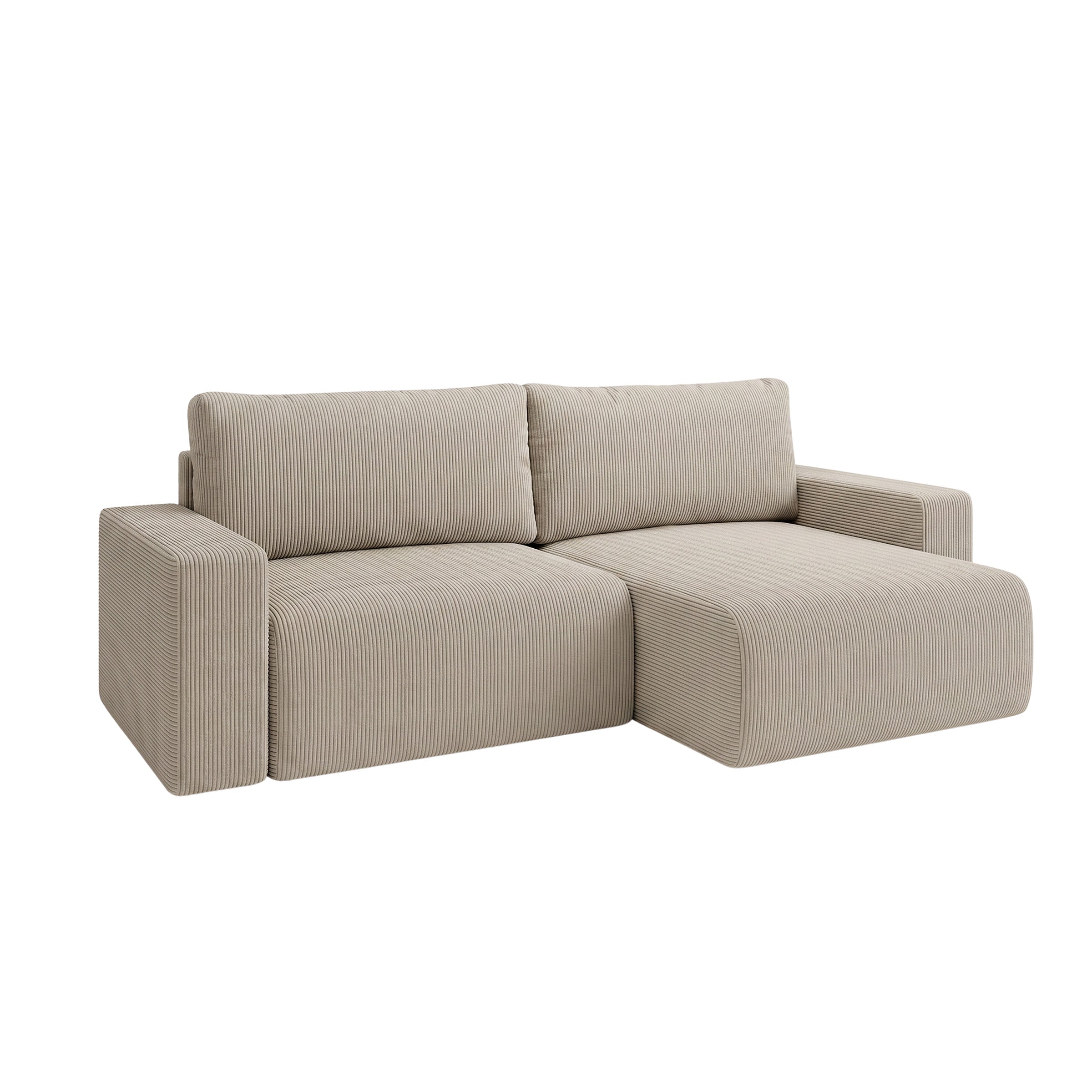 Gruno - Hoekbank 3-zits met chaise longue - Ribstof beige - Rechts