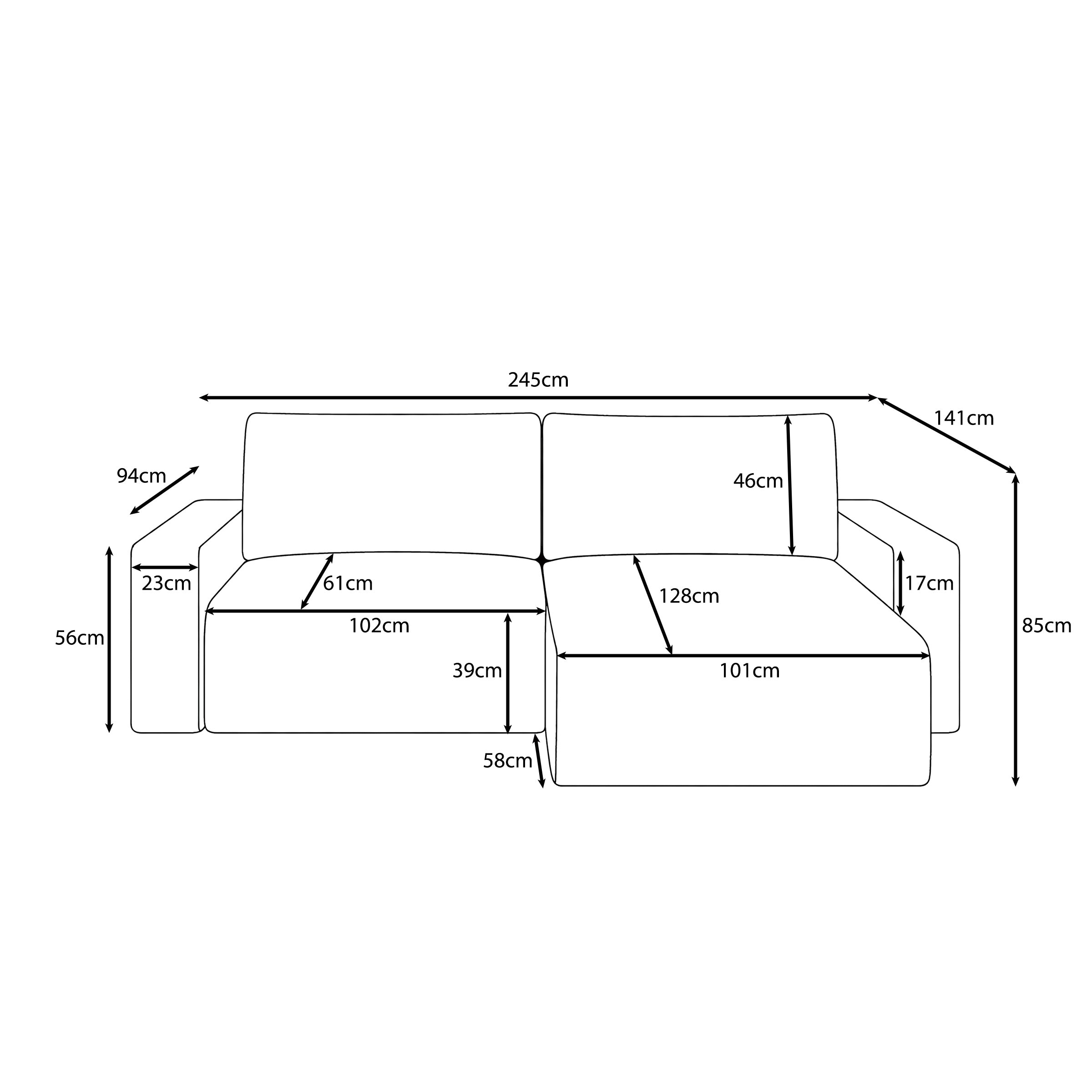 Gruno - Hoekbank 3-zits met chaise longue - Ribstof beige - Rechts