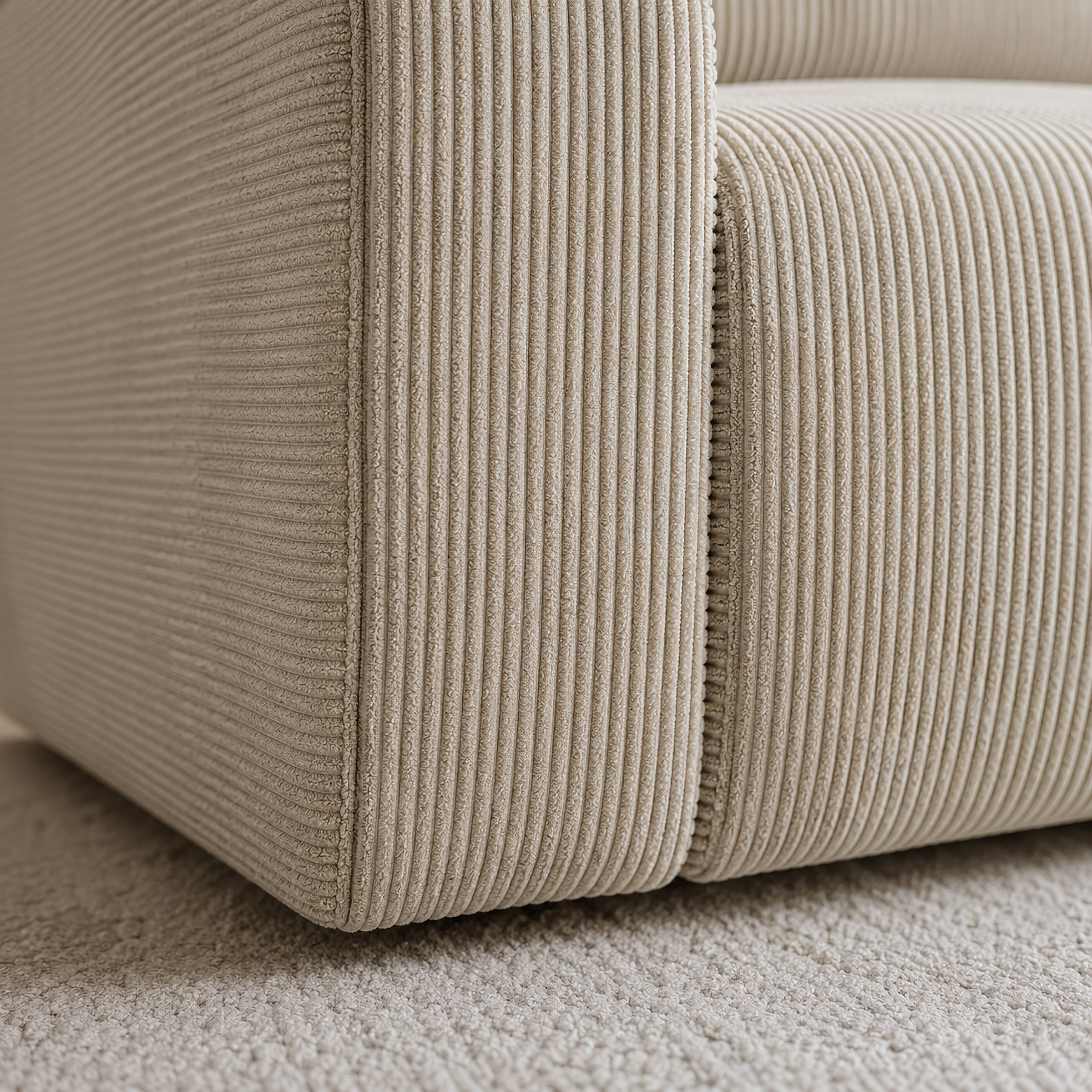 Gruno - Hoekbank 3-zits met chaise longue - Ribstof beige - Rechts