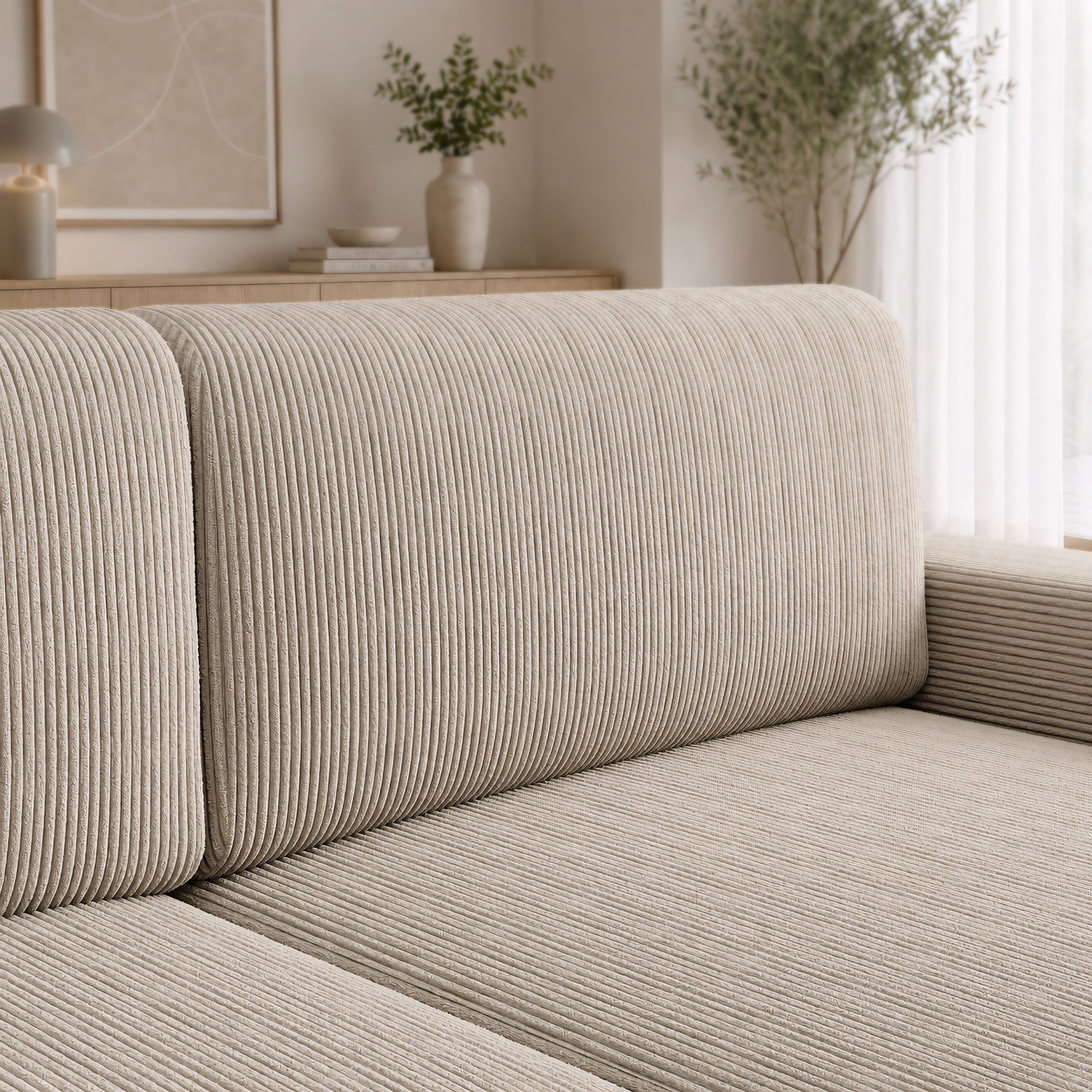 Gruno - Hoekbank 3-zits met chaise longue - Ribstof beige - Rechts
