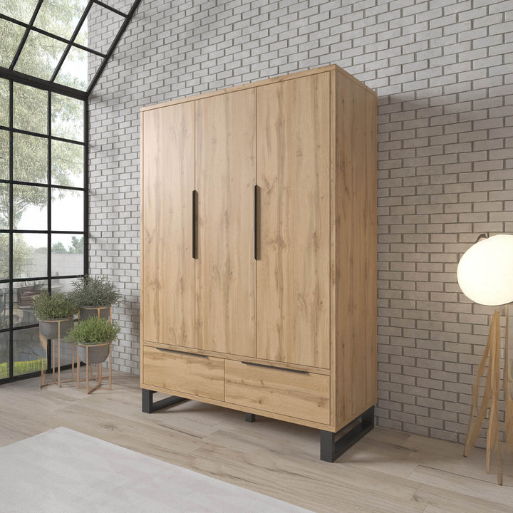 Harlow - Kledingkast 3-deurs - Eiken - 145x60x210 cm