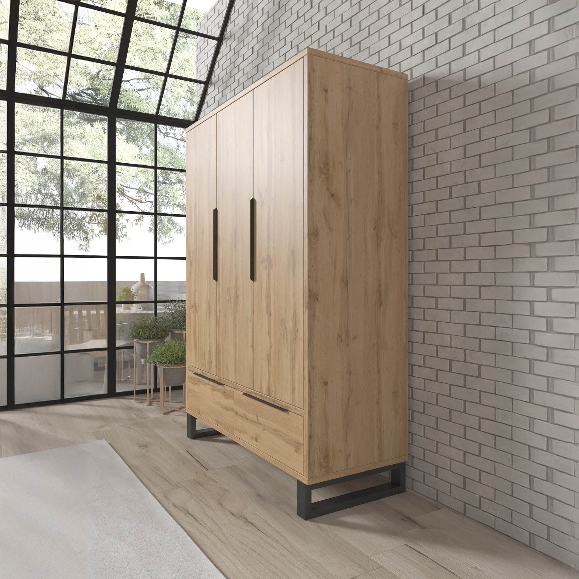 Harlow - Kledingkast 3-deurs - Eiken - 145x60x210 cm