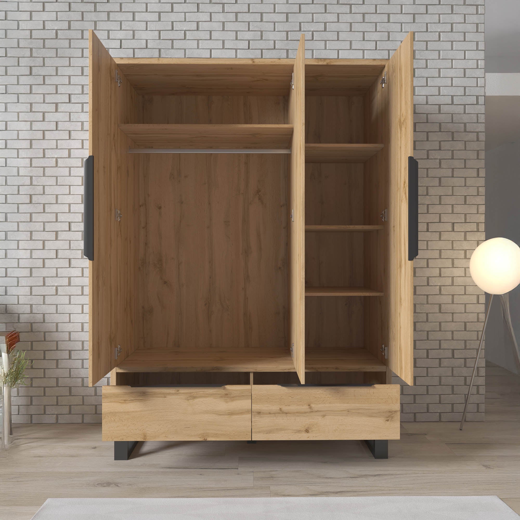 Harlow - Kledingkast 3-deurs - Eiken - 145x60x210 cm