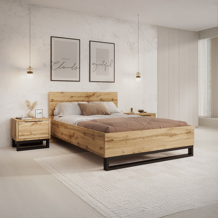 Harlow - Tweepersoonsbed - Eiken - 140x200 cm