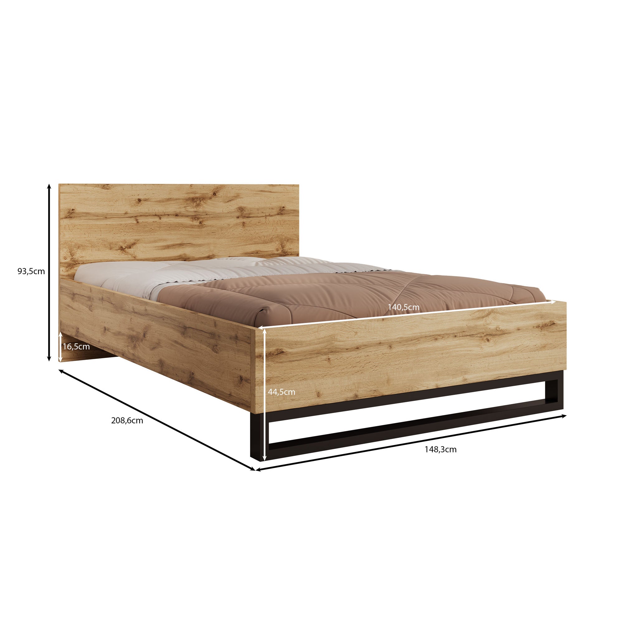 Harlow - Tweepersoonsbed - Eiken - 140x200 cm